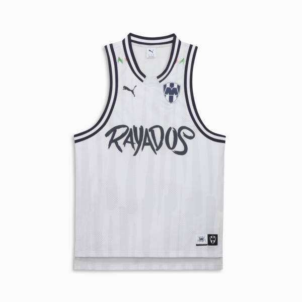 Camiseta de básquetbol PUMA HOOPS x CF MONTERREY para hombre, Feather Gray-PUMA White-AOP, large-MEX