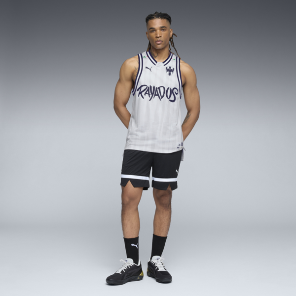 Camiseta de básquetbol PUMA HOOPS x CF MONTERREY para hombre, Feather Gray-PUMA White-AOP, large-MEX