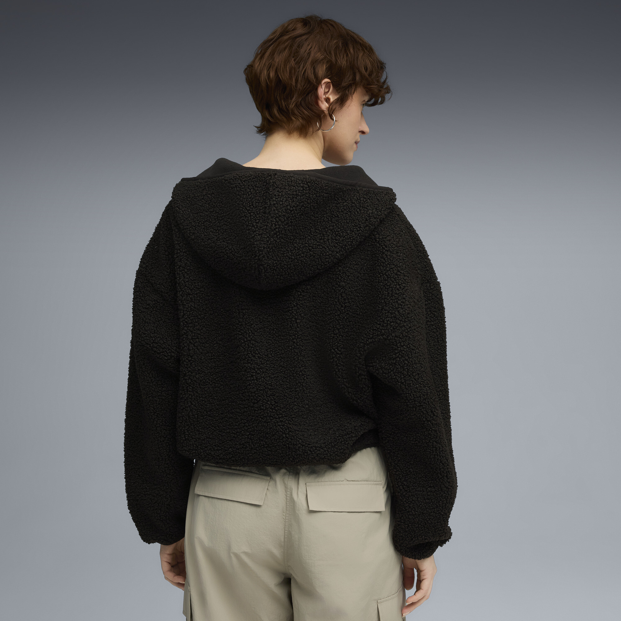 PUMA Wardrobe Essentials oversized poolfleece hoodie voor Dames, Zwart, Maat M thumbnail 5