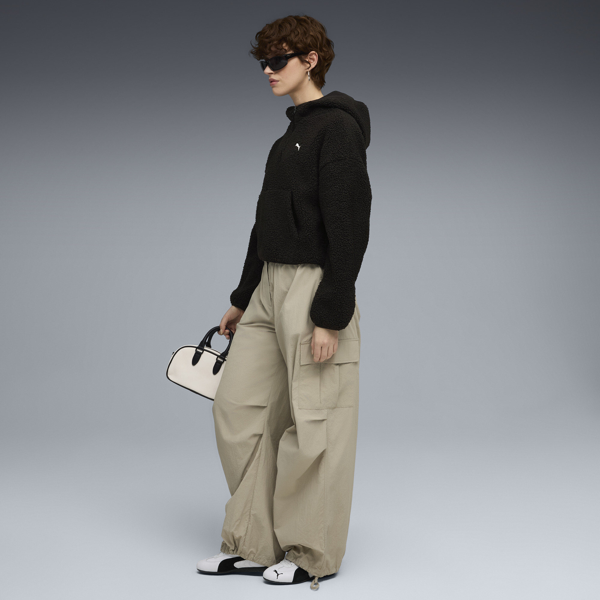 PUMA Wardrobe Essentials oversized poolfleece hoodie voor Dames, Zwart, Maat M thumbnail 4