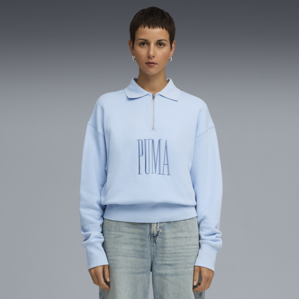 Premium Essentials Oversized Graphic Polo Crew Sweatshirt Women, Haute Tropic, large-ZAF