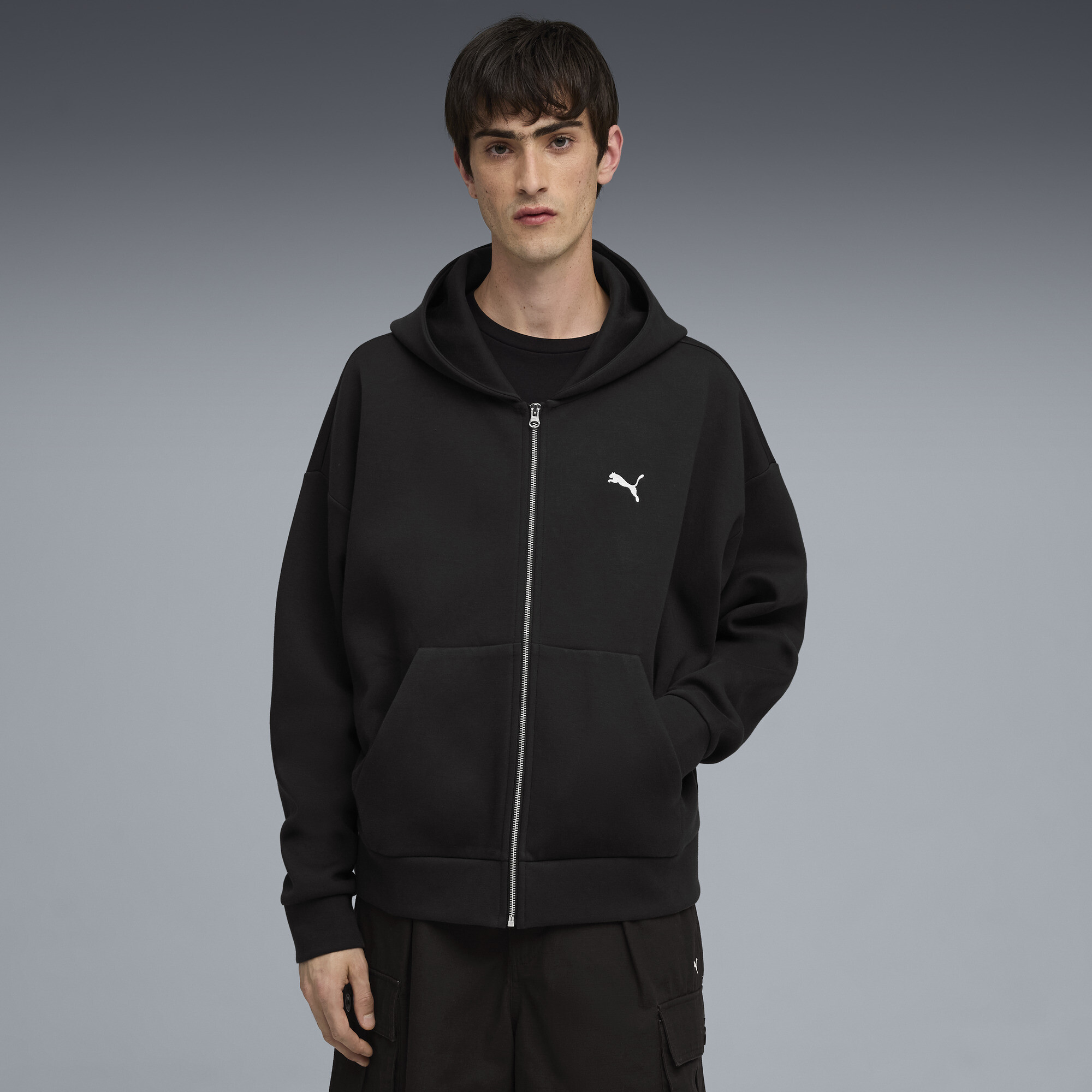 Puma Wardrobe Ess Full-zip Hoodie Men In Black