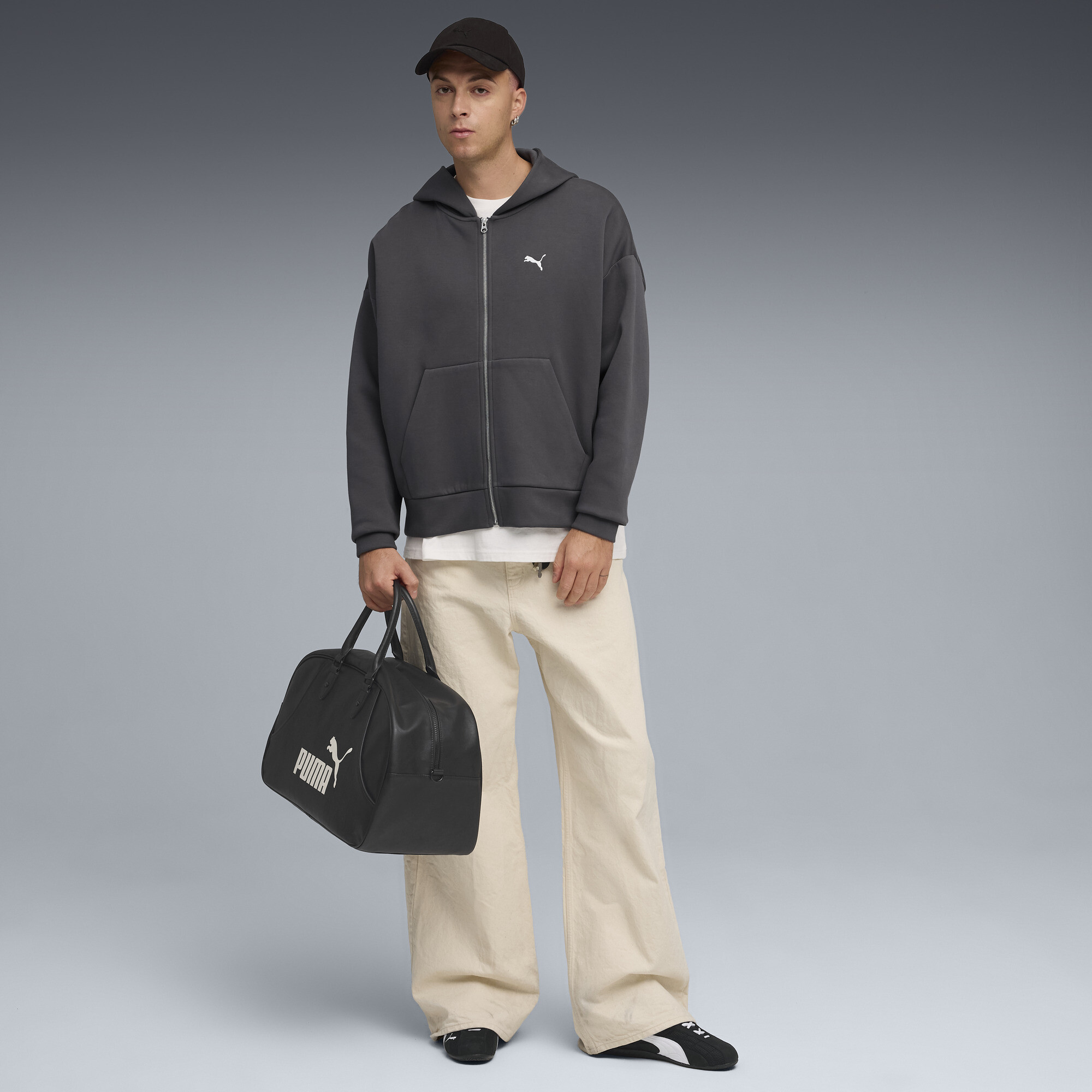 PUMA Wardrobe Essentials boxy hoodie met volledige rits voor Heren, Grijs, Maat XS thumbnail 4