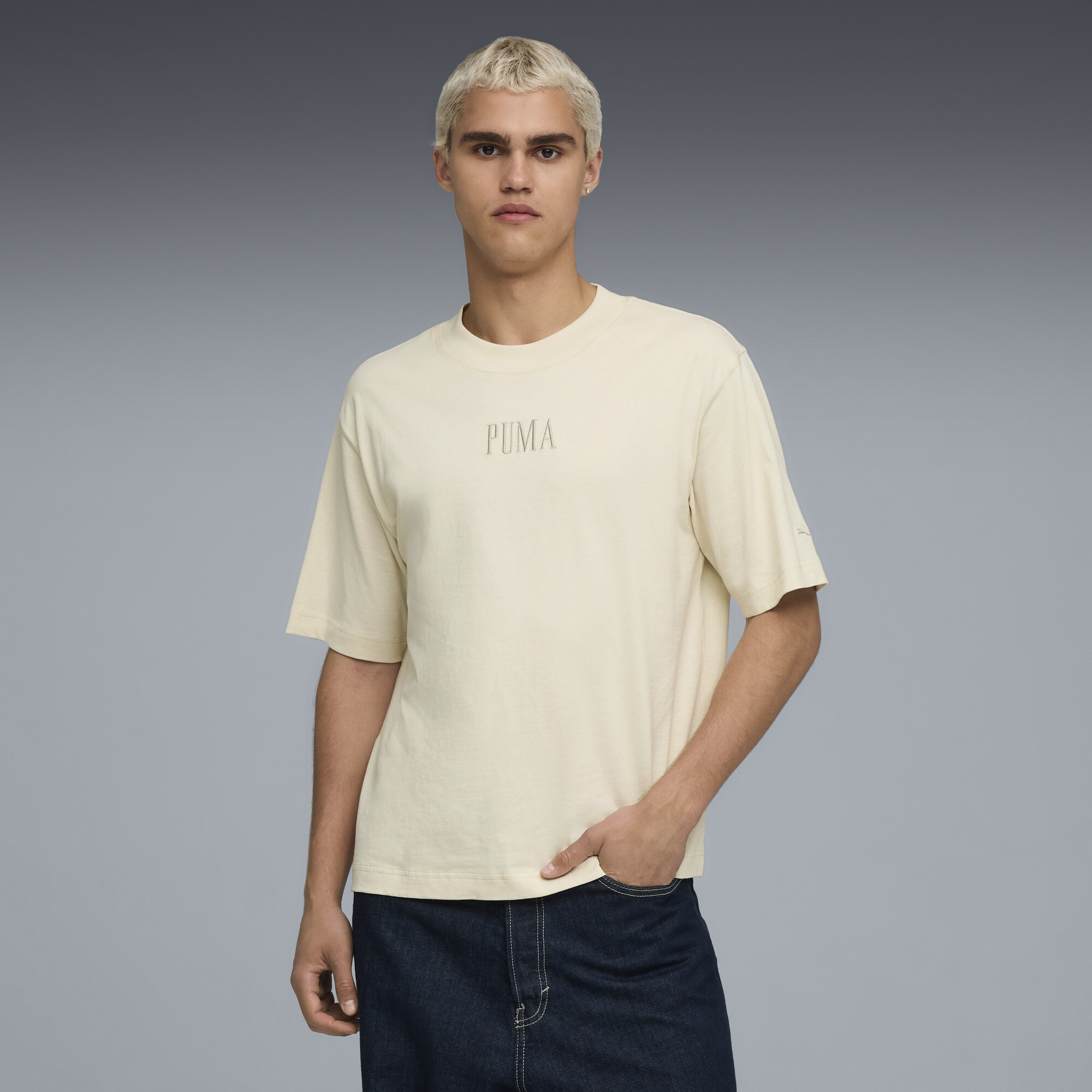 PUMA Premium Essentials boxy uniseks T-shirt met grafische print, Maat L