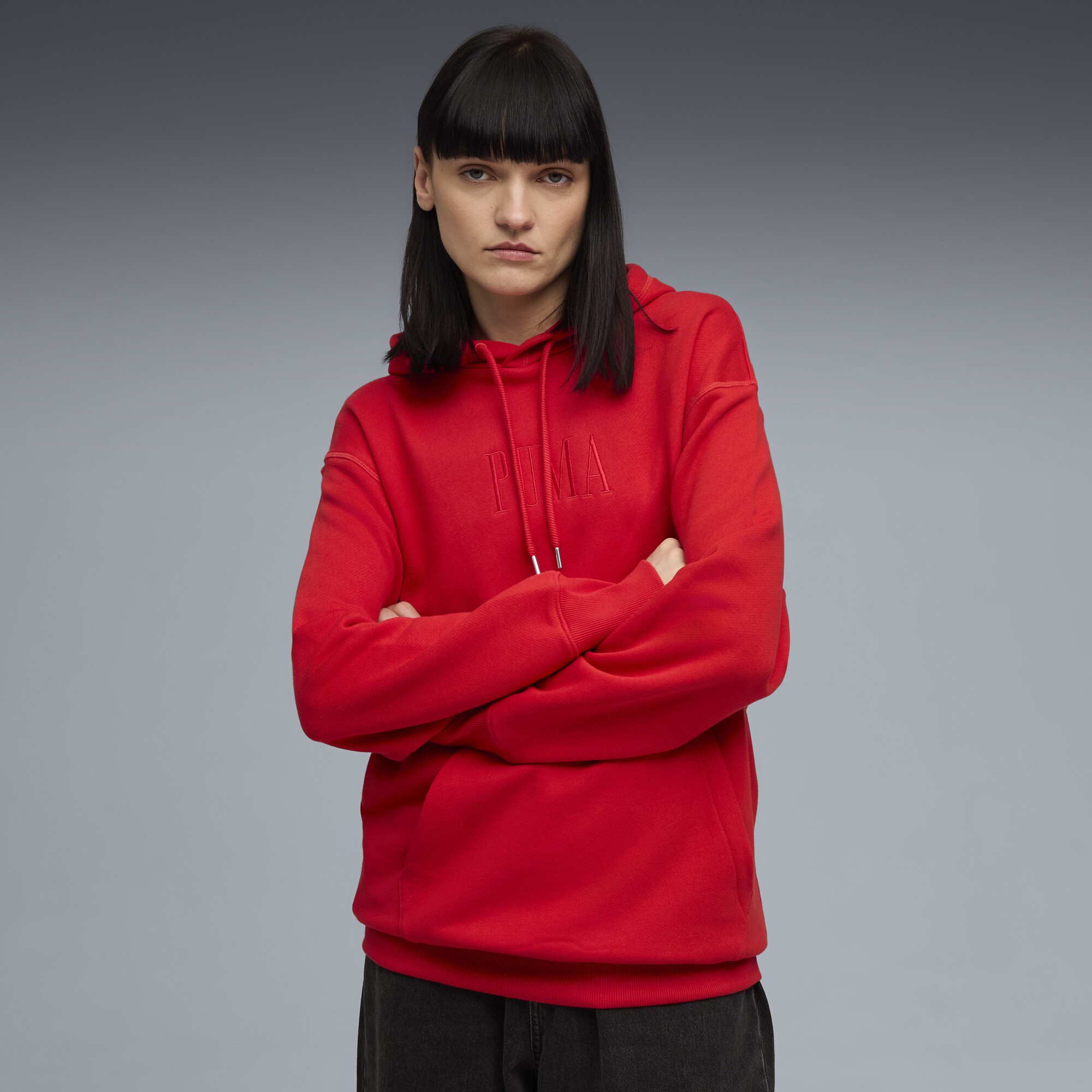 PUMA Premium Essentials Graphic Hoodie in Red, Size XL