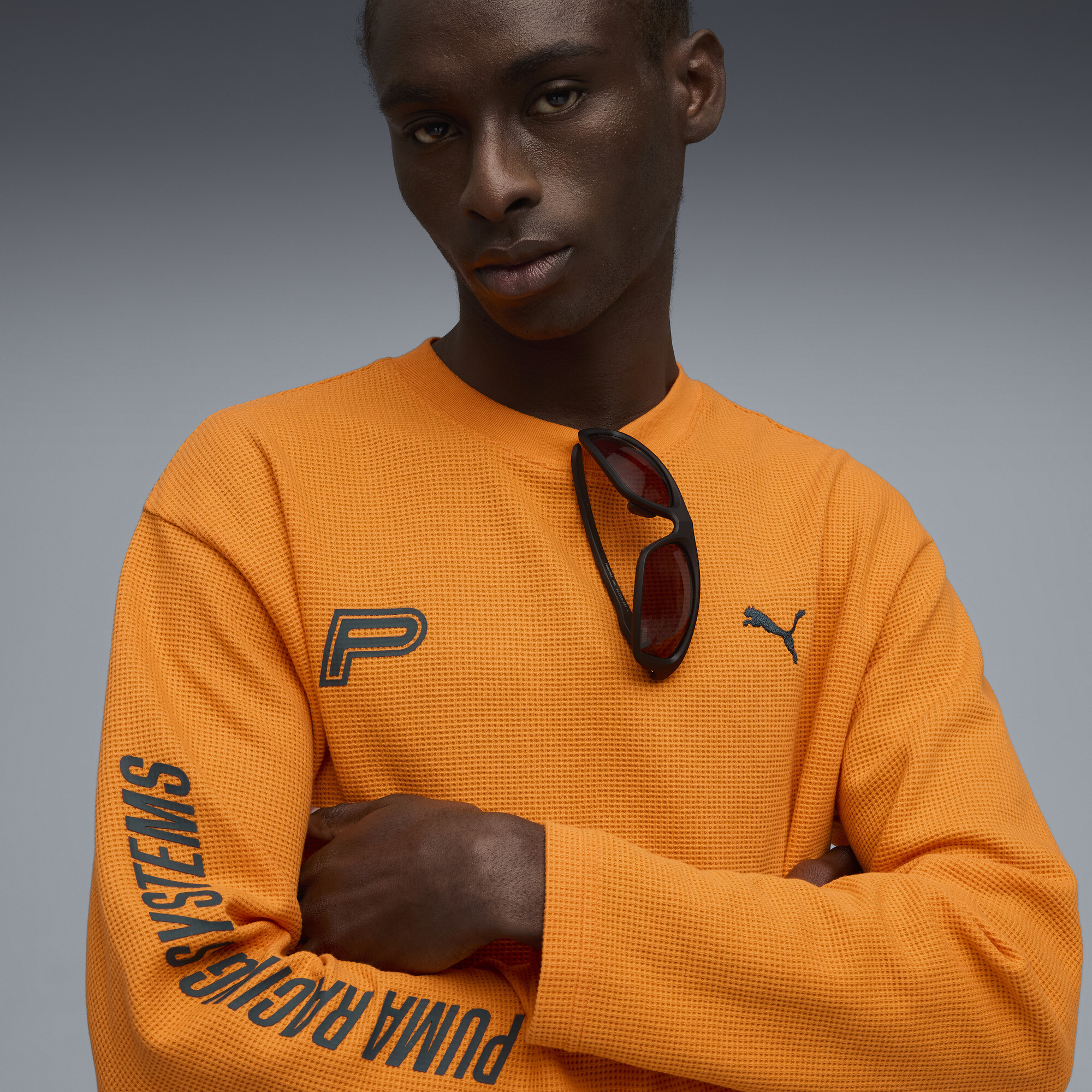 FUTURE.PUMA.ARCHIVE Waffle relaxed uniseks T-shirt met lange mouwen, Oranje, Maat XS thumbnail 4