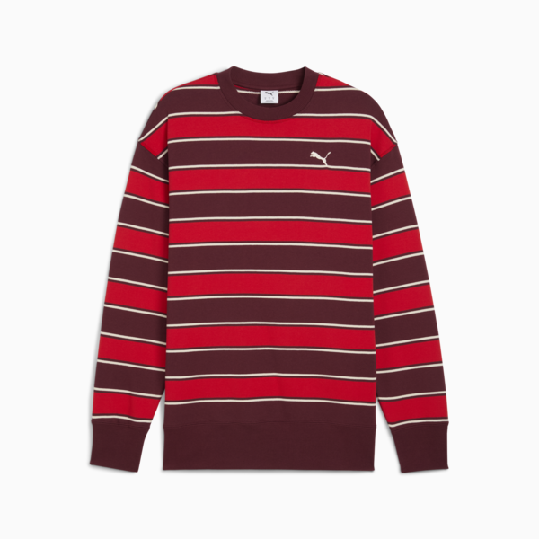 Premium Essentials Relaxed Stripe Crew Sweatshirt Unisex, Ruby Shimmer-AOP, large-ZAF