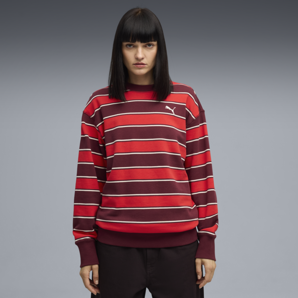 Premium Essentials Relaxed Stripe Crew Sweatshirt Unisex, Ruby Shimmer-AOP, large-ZAF