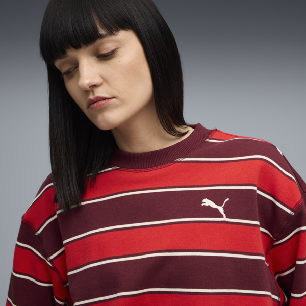 Premium Essentials Relaxed Stripe Crew Sweatshirt Unisex, Ruby Shimmer-AOP, large-ZAF