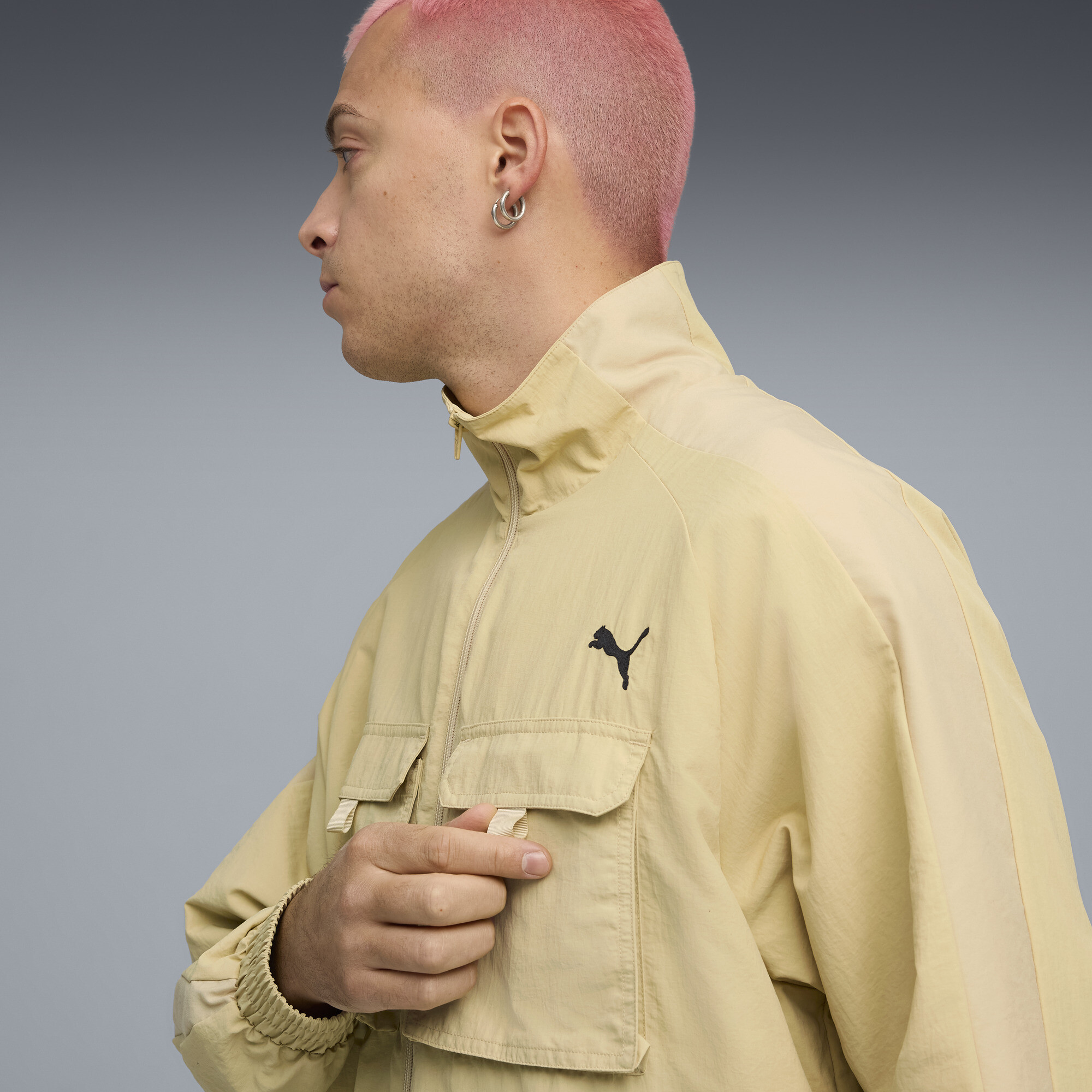 PUMA T7 Cargo Relaxed trainingsjack voor Heren, Beige, Maat XXL thumbnail 7