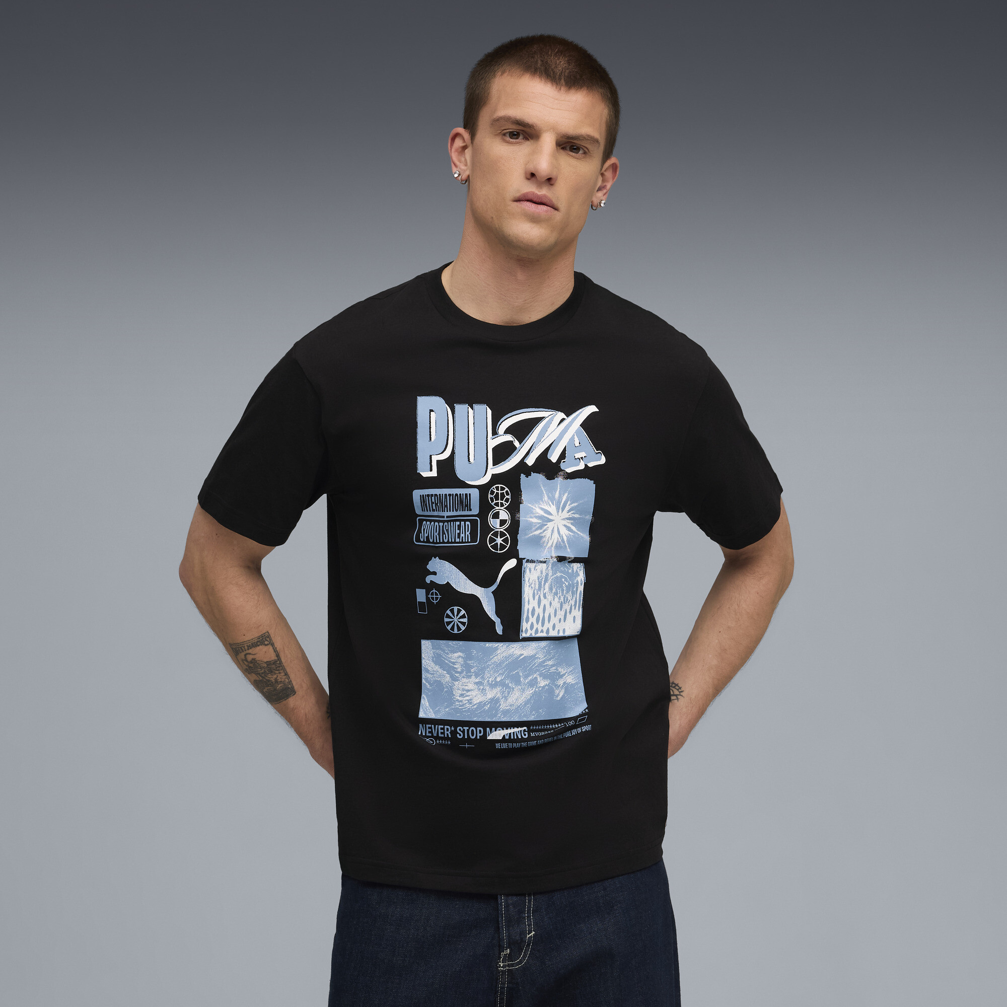 Graphic PUMA Sportswear Relaxed T-shirt voor Heren, Zwart, Maat L