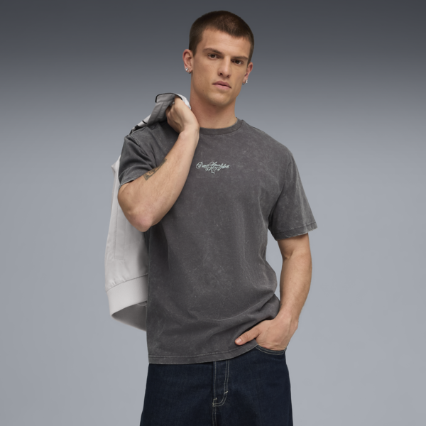 Remera estampada Font Play Washed para hombre, Dusky Gray, large-ARG