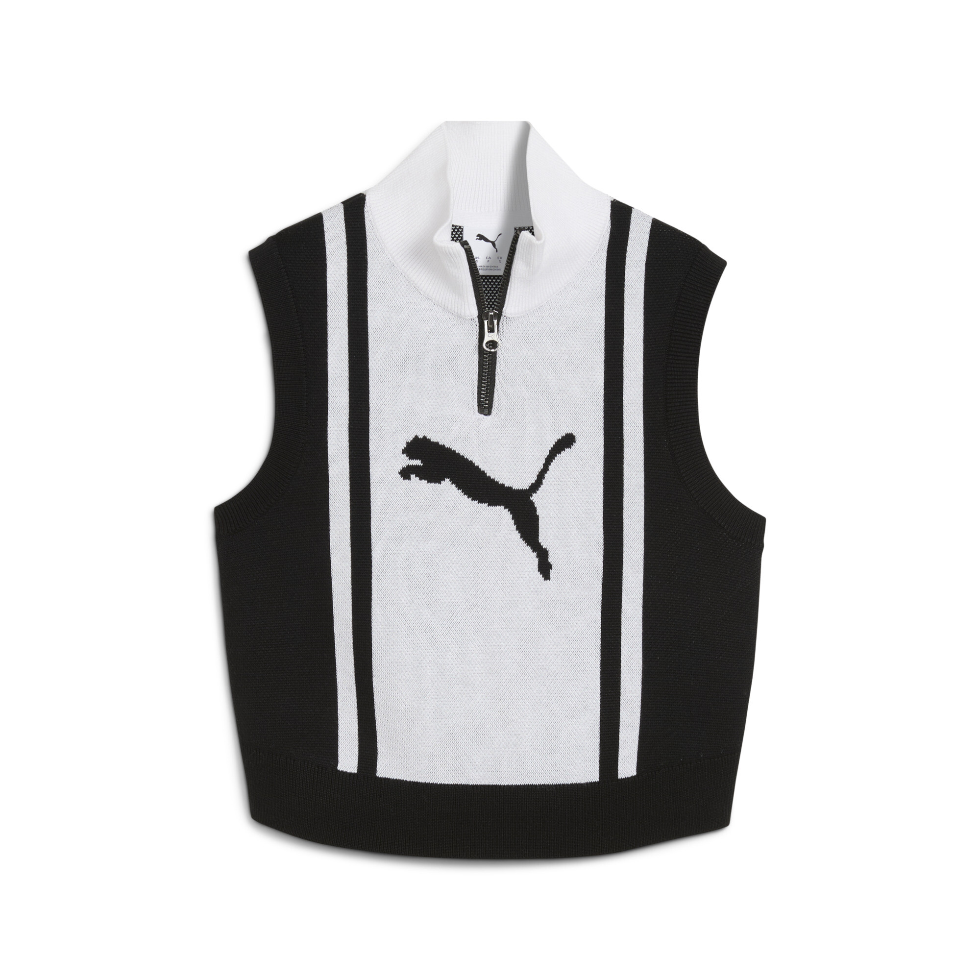 FUTURE.PUMA.ARCHIVE gebreide tanktop met halve rits voor Dames, Zwart/Wit, Maat XS thumbnail 3
