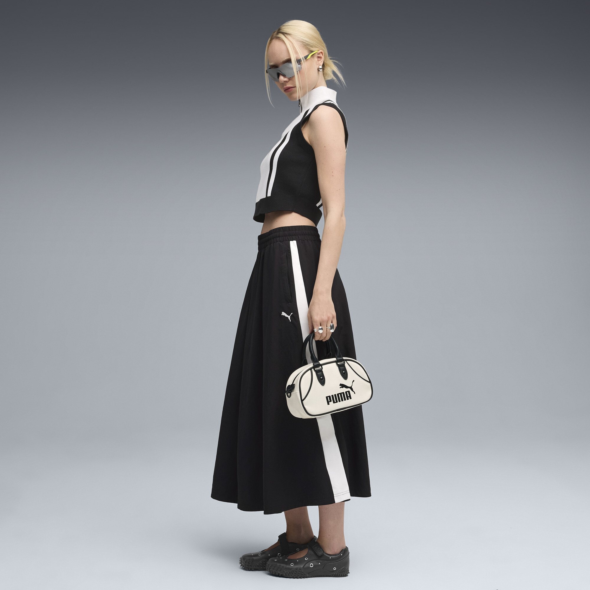 FUTURE.PUMA.ARCHIVE gebreide tanktop met halve rits voor Dames, Zwart/Wit, Maat XS thumbnail 6