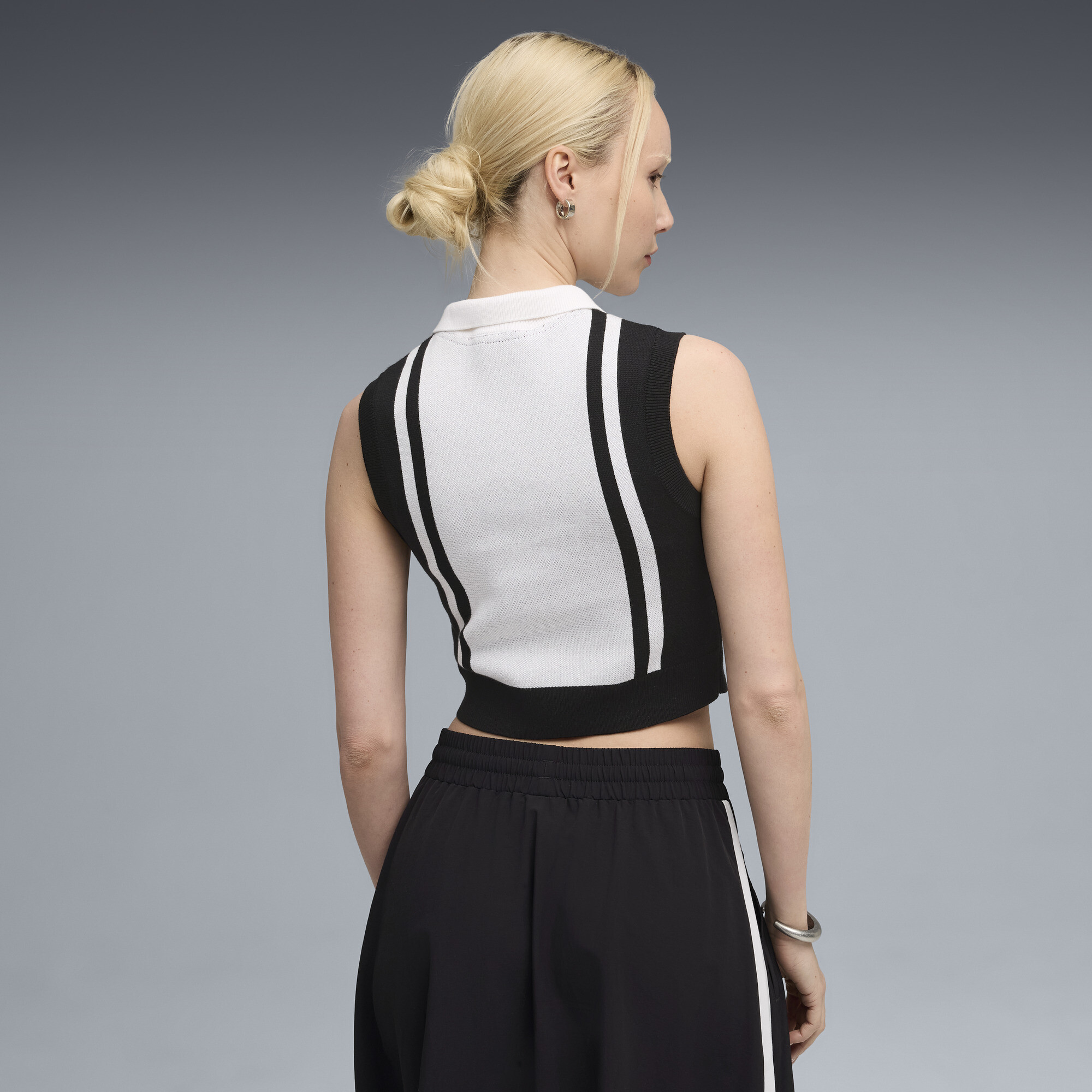 FUTURE.PUMA.ARCHIVE gebreide tanktop met halve rits voor Dames, Zwart/Wit, Maat XS thumbnail 5