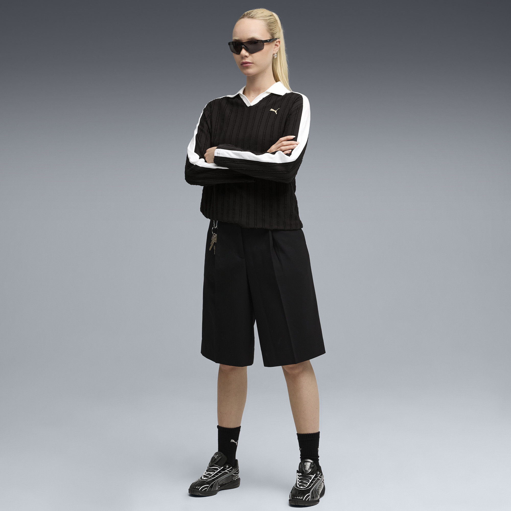 PUMA T7 Relaxed polo met lange mouwen voor Dames, Zwart, Maat L thumbnail 4