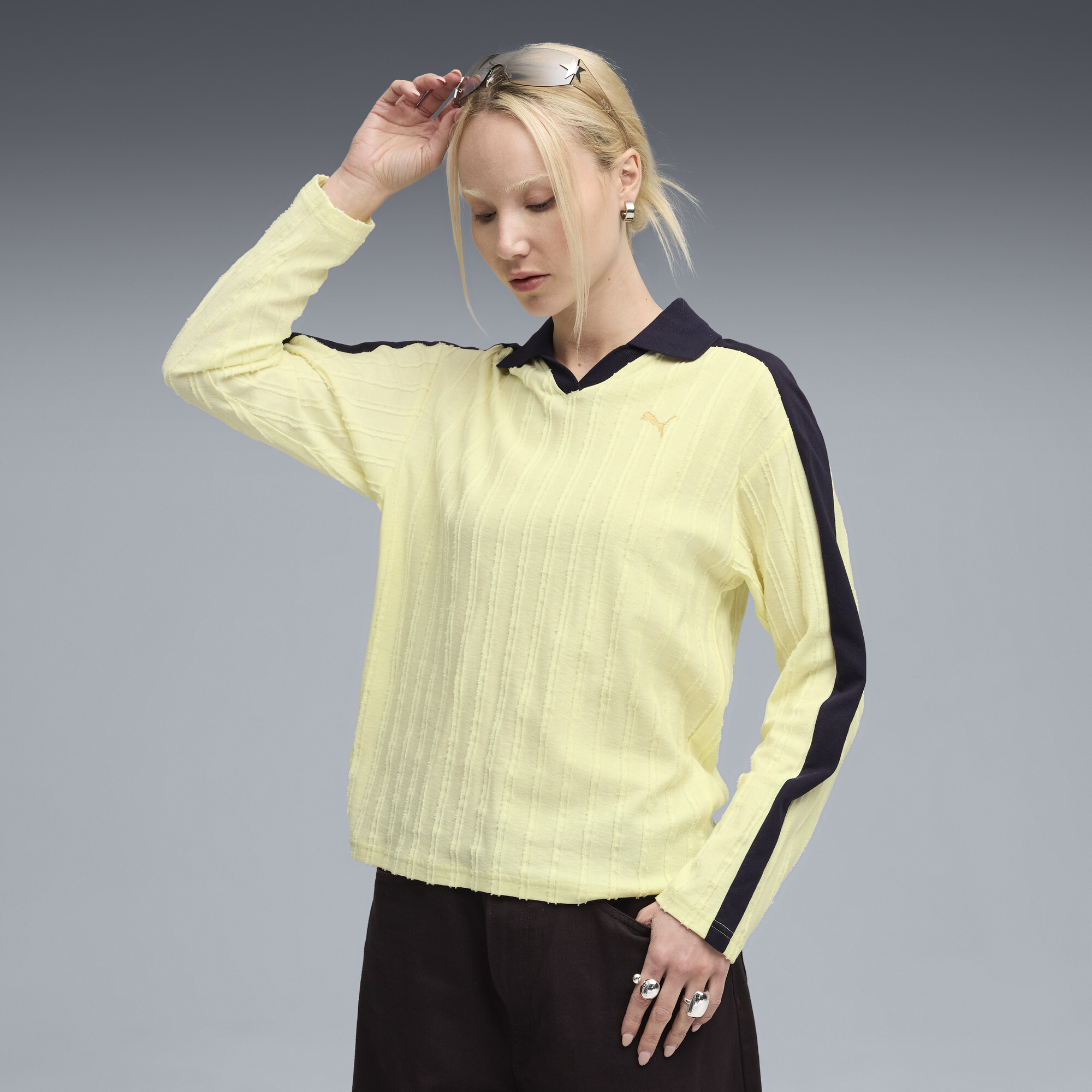 Puma T7 Relaxed Langarm-Polo Damen | Mit Other Pattern | Gold Moon | Größe: XL
