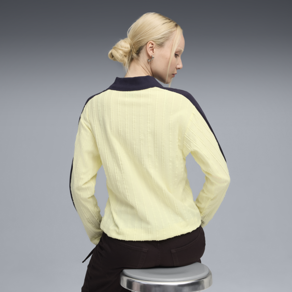 T7 Relaxed Long Sleeve Polo Women, Gold Moon, large-ZAF