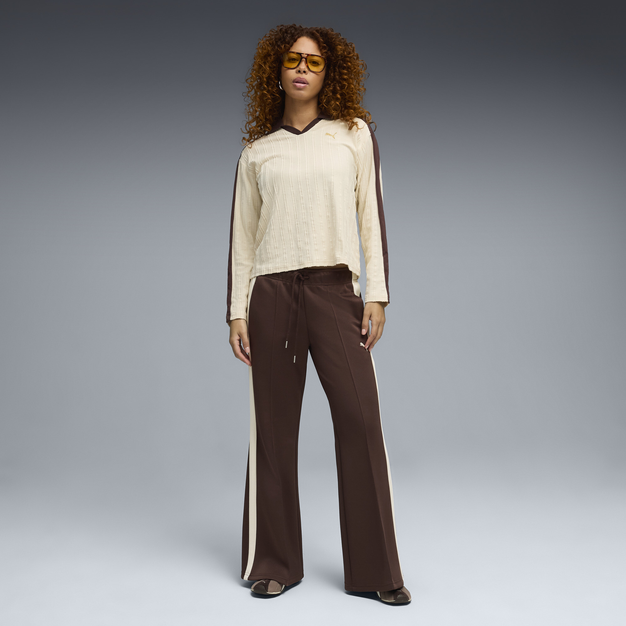 PUMA T7 Relaxed polo met lange mouwen voor Dames, Bruin, Maat S thumbnail 4