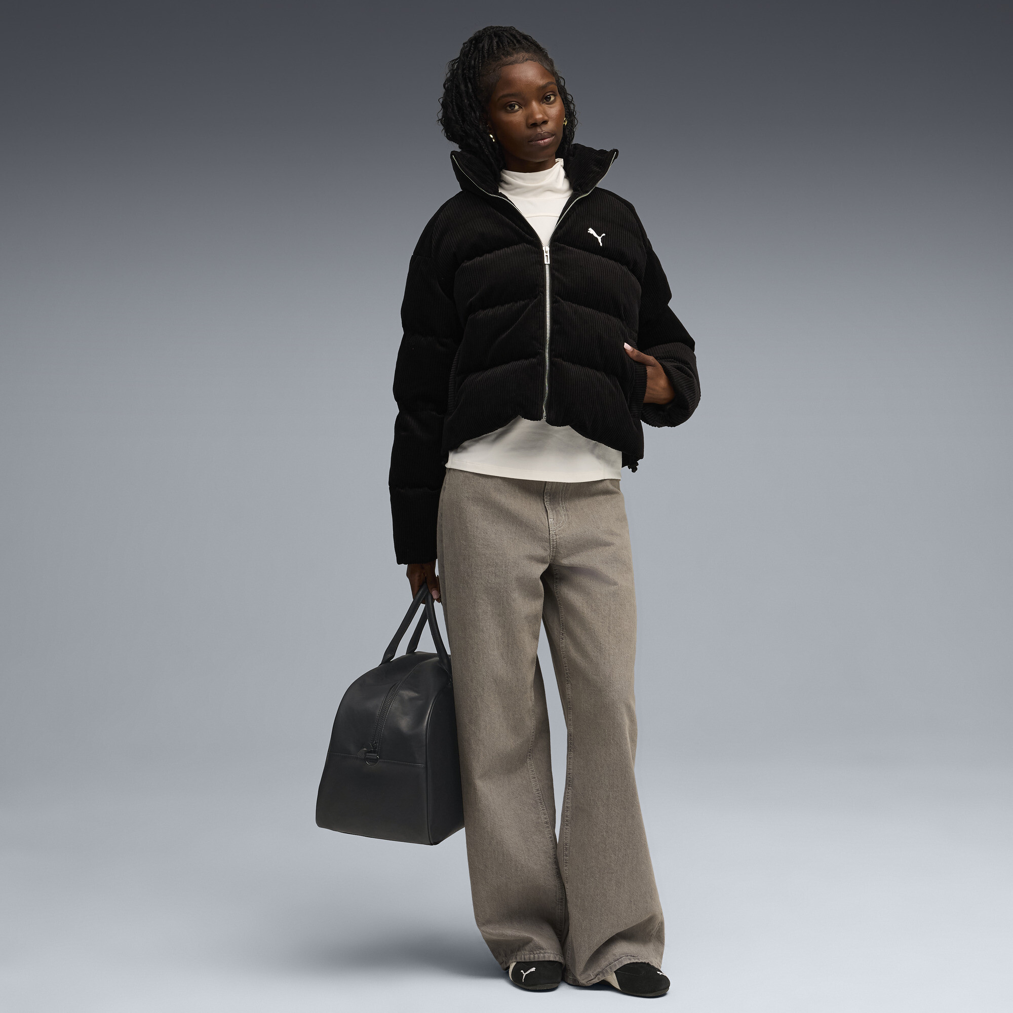 PUMA Wardrobe Essentials corduroy pufferjack voor Dames, Zwart, Maat S thumbnail 6