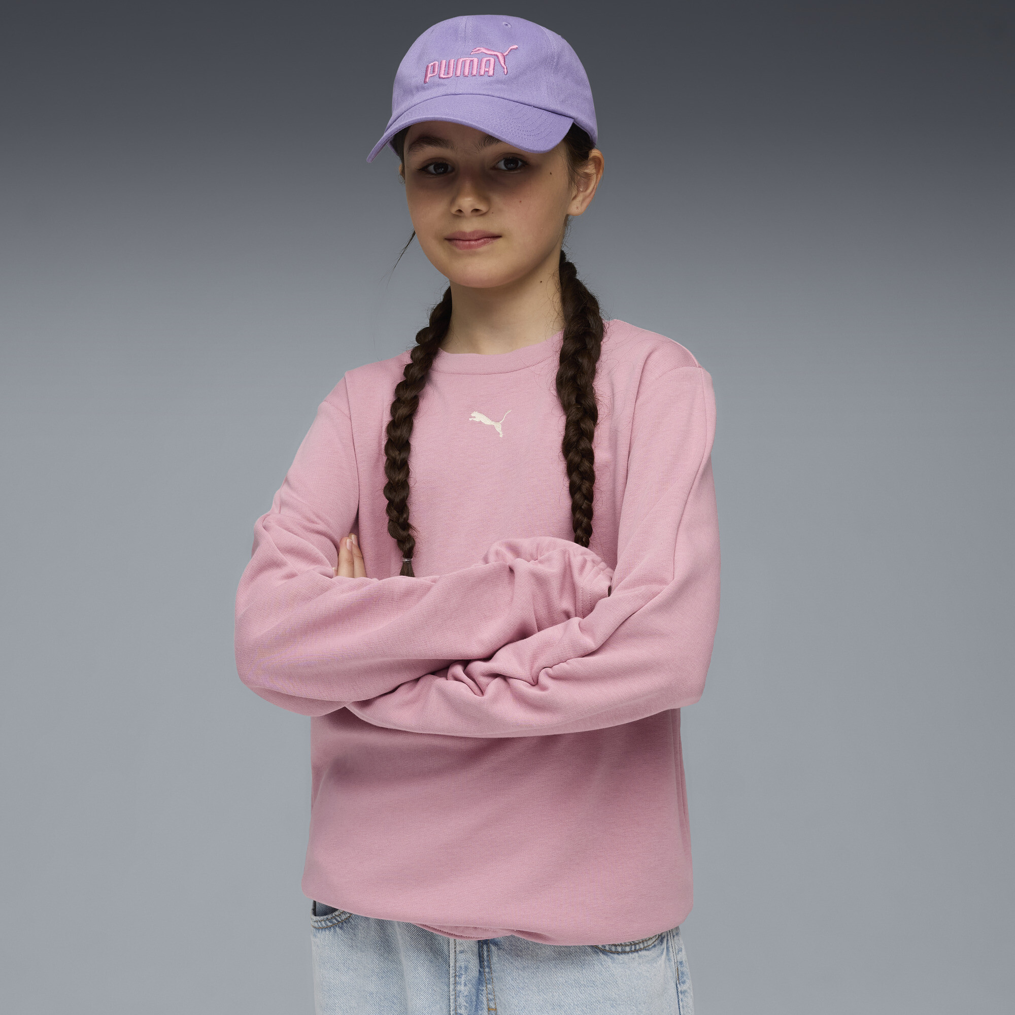 PUMA Bowtique Big Kids' Crew Neck Sweatshirt in Pink, Size S