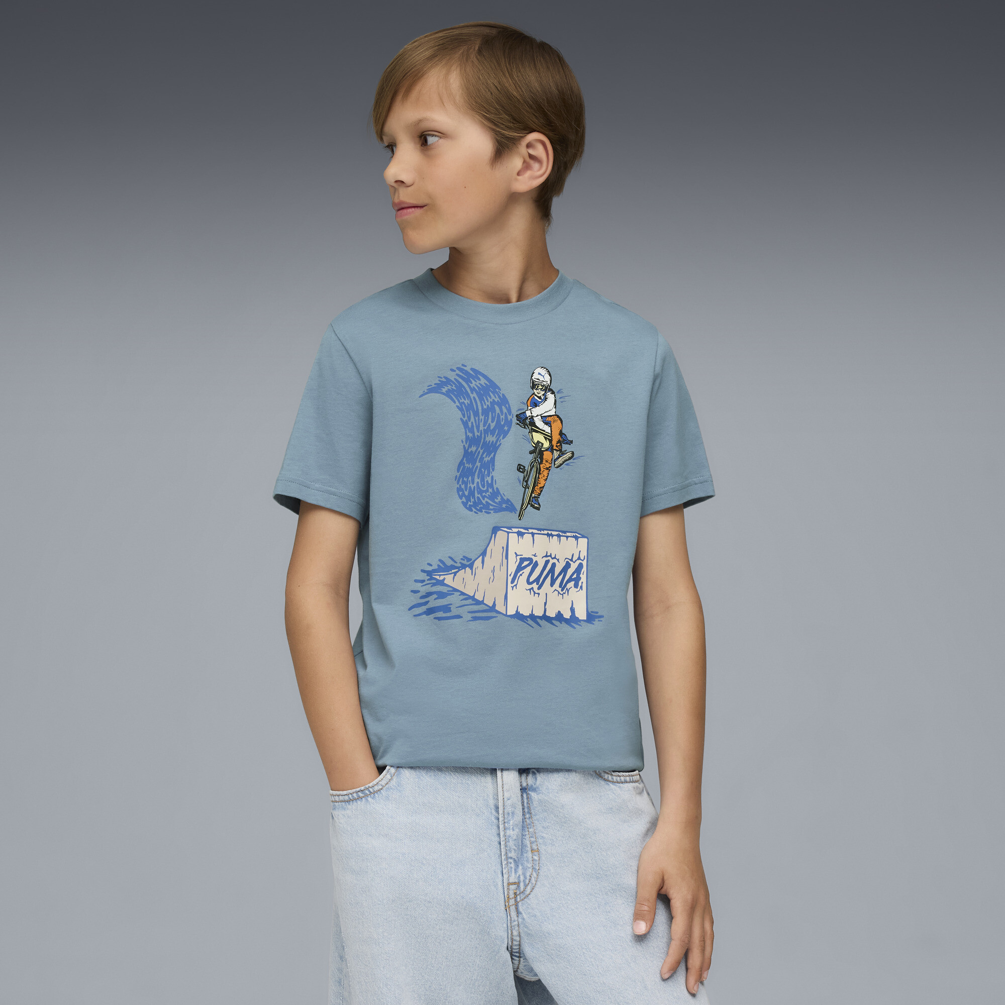 Puma Graphic BMX T-Shirt Teenager Für Herren Für Damen Für Kinder | Mit Print | Cool Blue | Größe: 7-8Y