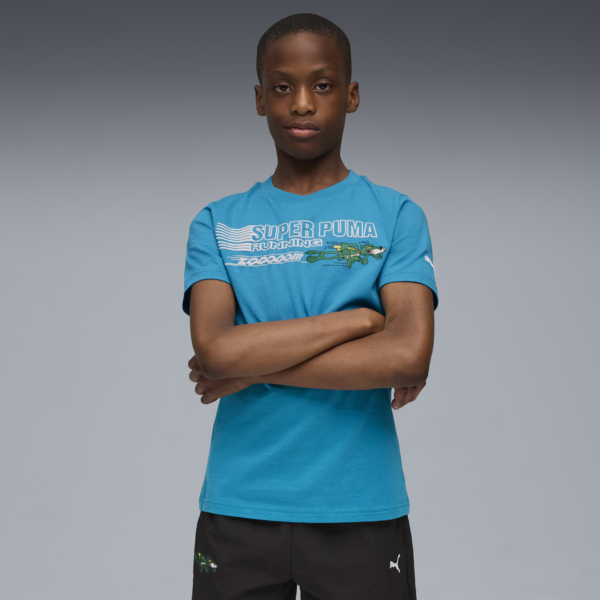 Playera estampada Super PUMA para adolescentes, Tropical Blue, large-MEX