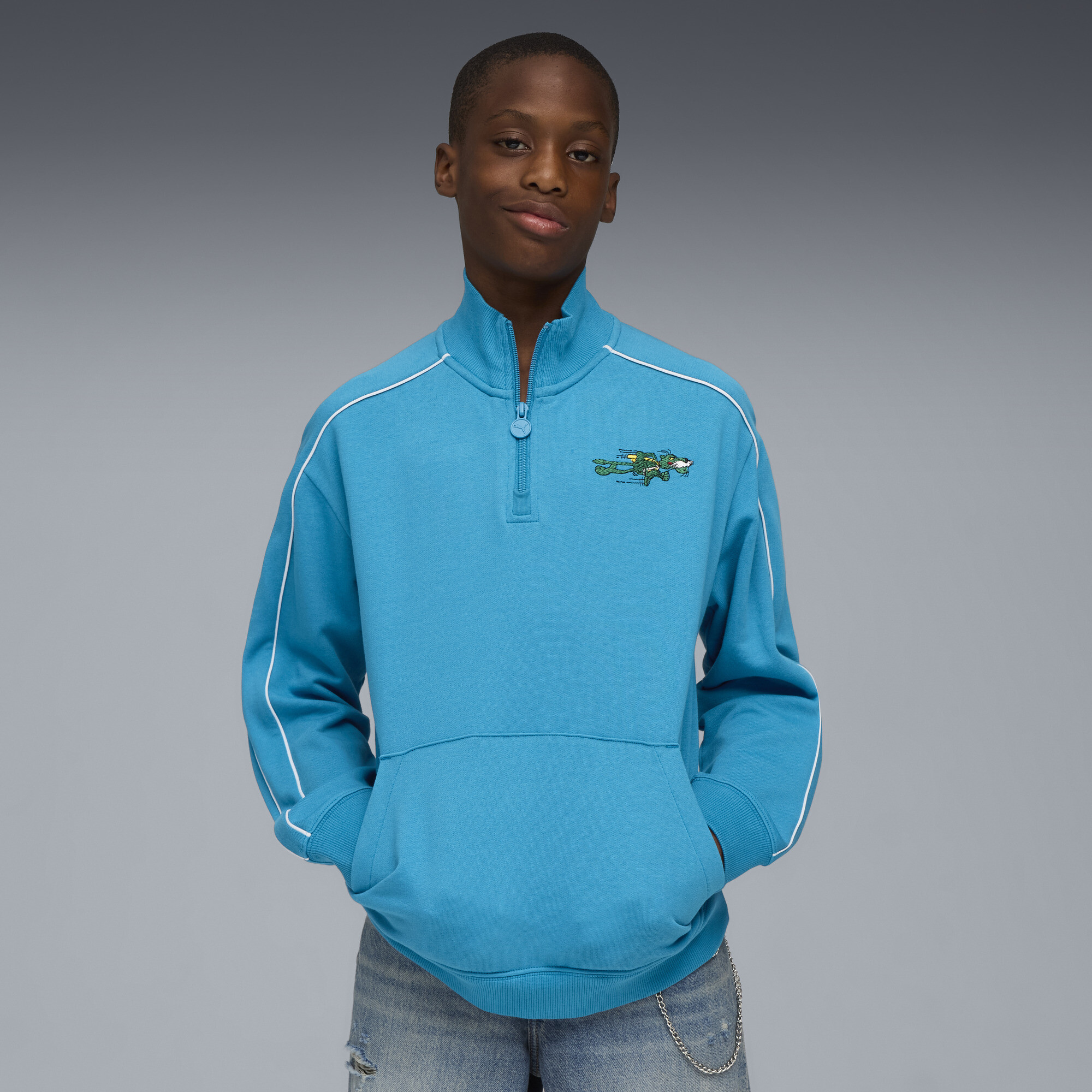 Super PUMA T7 sweatshirt met halve ritssluiting en ronde hals voor Heren, Blauw, Maat 13-14Y thumbnail 4