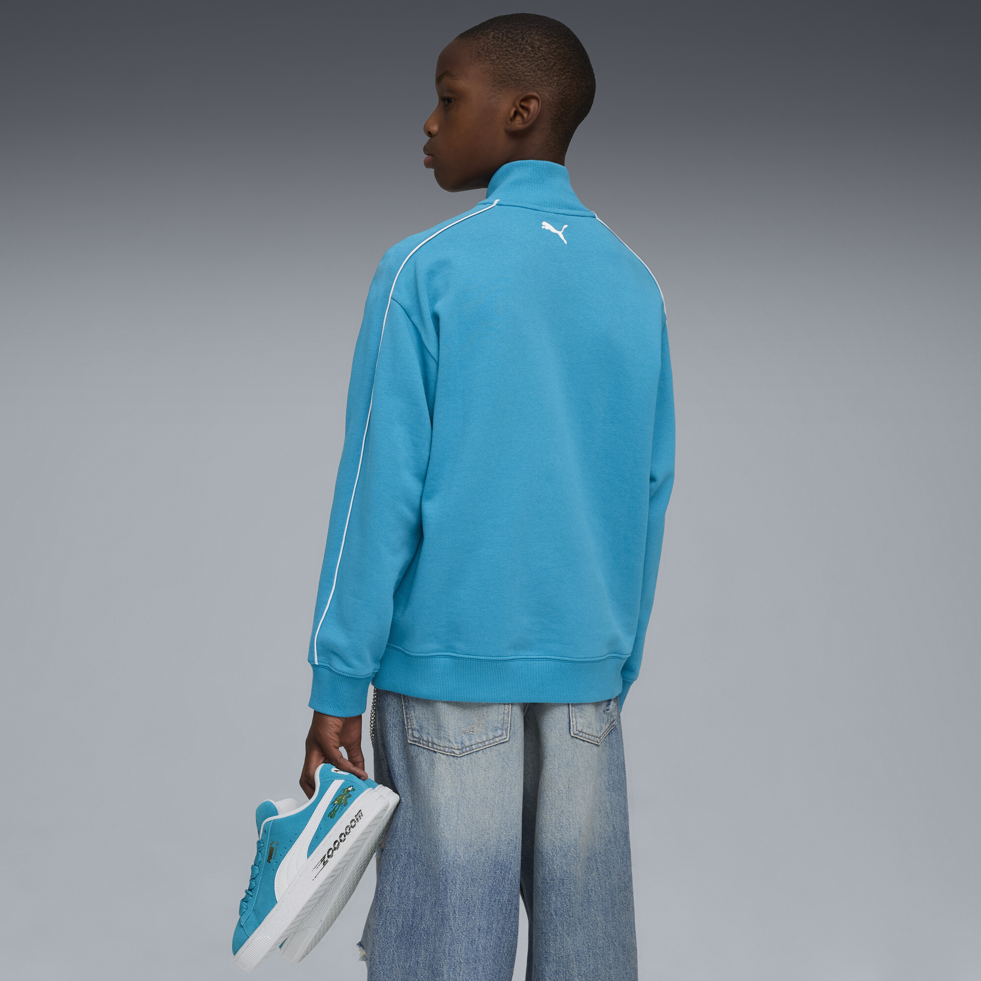 Super PUMA T7 sweatshirt met halve ritssluiting en ronde hals voor Heren, Blauw, Maat 13-14Y thumbnail 3