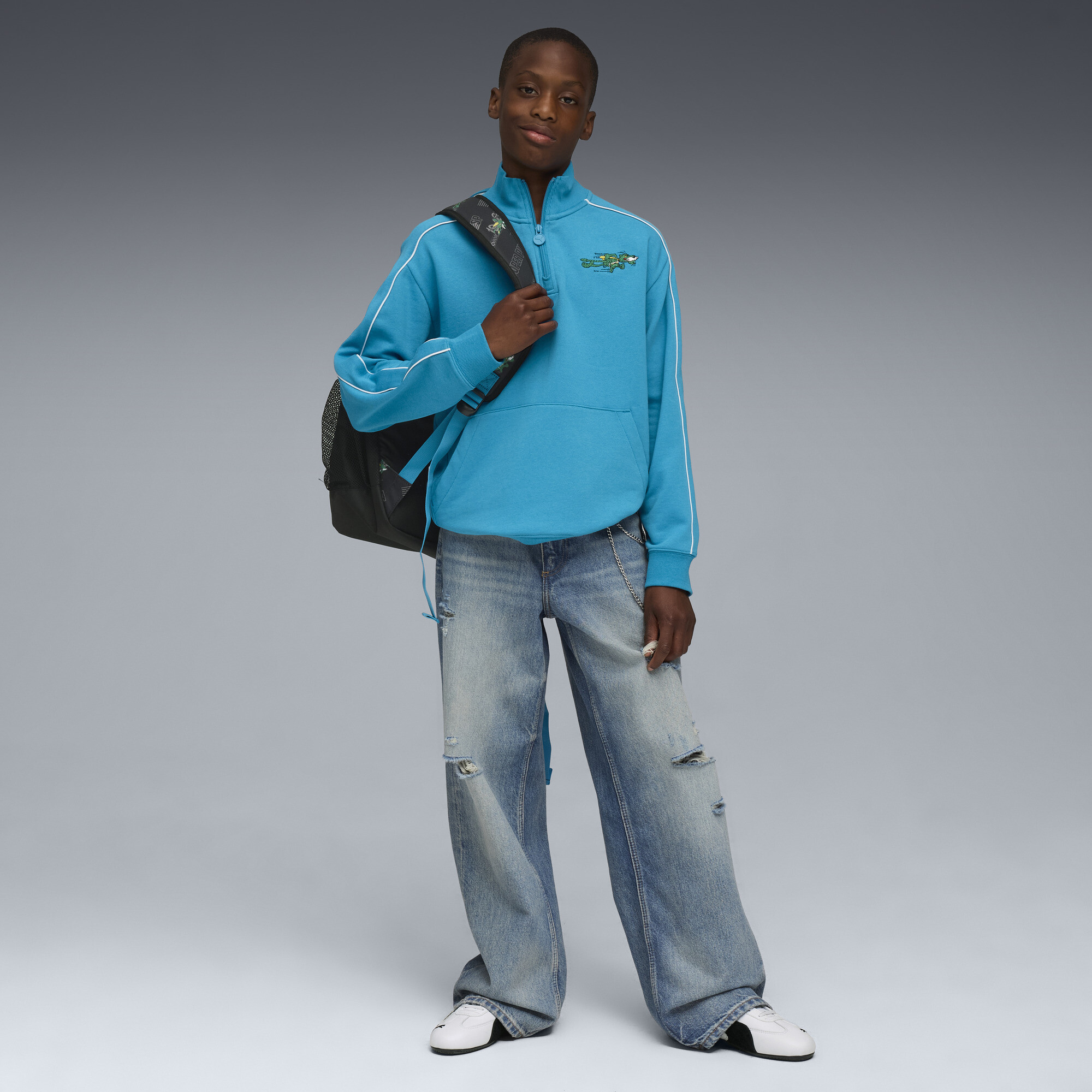 Super PUMA T7 sweatshirt met halve ritssluiting en ronde hals voor Heren, Blauw, Maat 13-14Y thumbnail 2