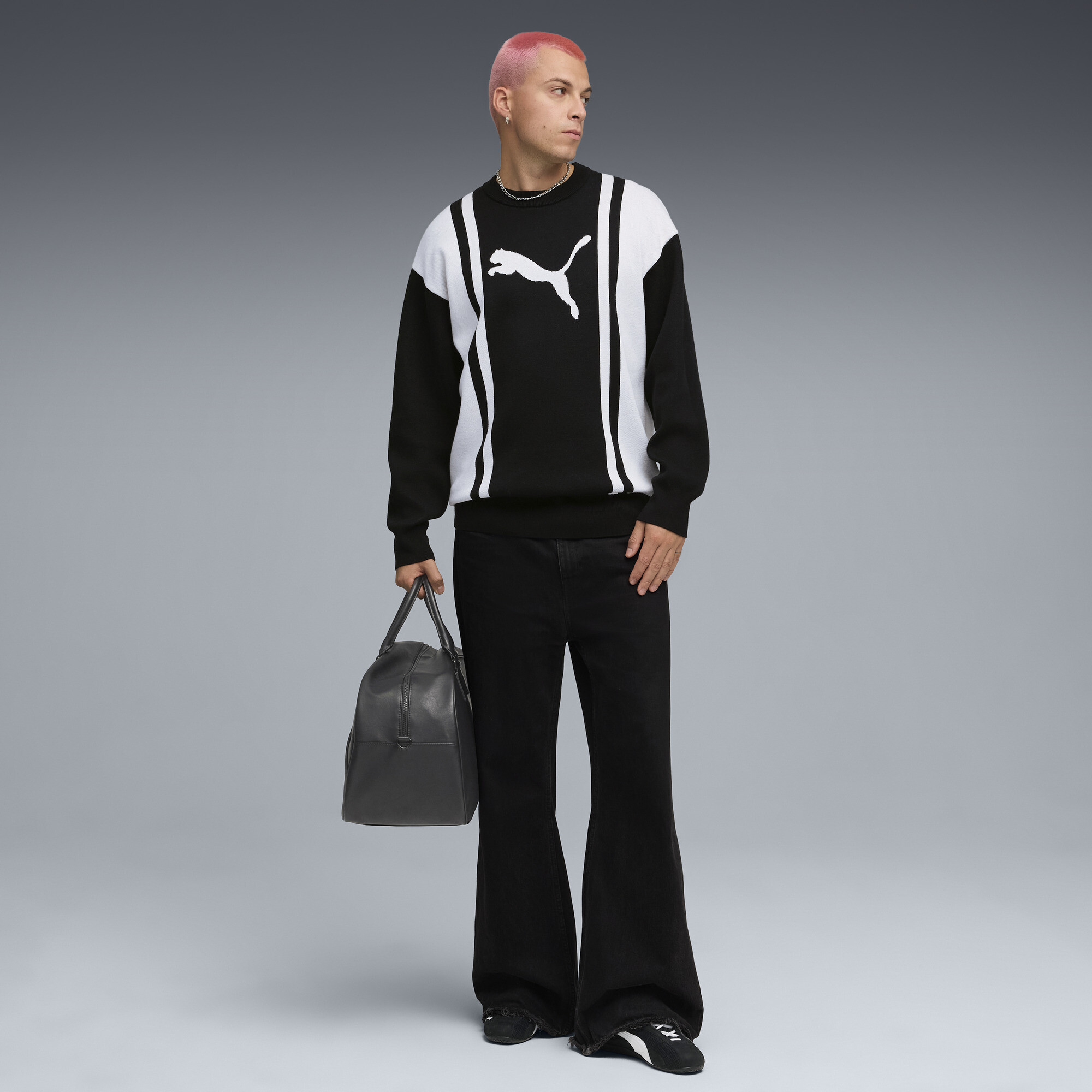 FUTURE.PUMA.ARCHIVE relaxte gebreide trui uniseks, Zwart/Wit, Maat XS thumbnail 6