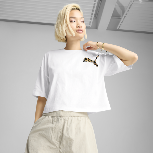 LEO LUXE Oversized Short Tee Women, PUMA White, large-ZAF