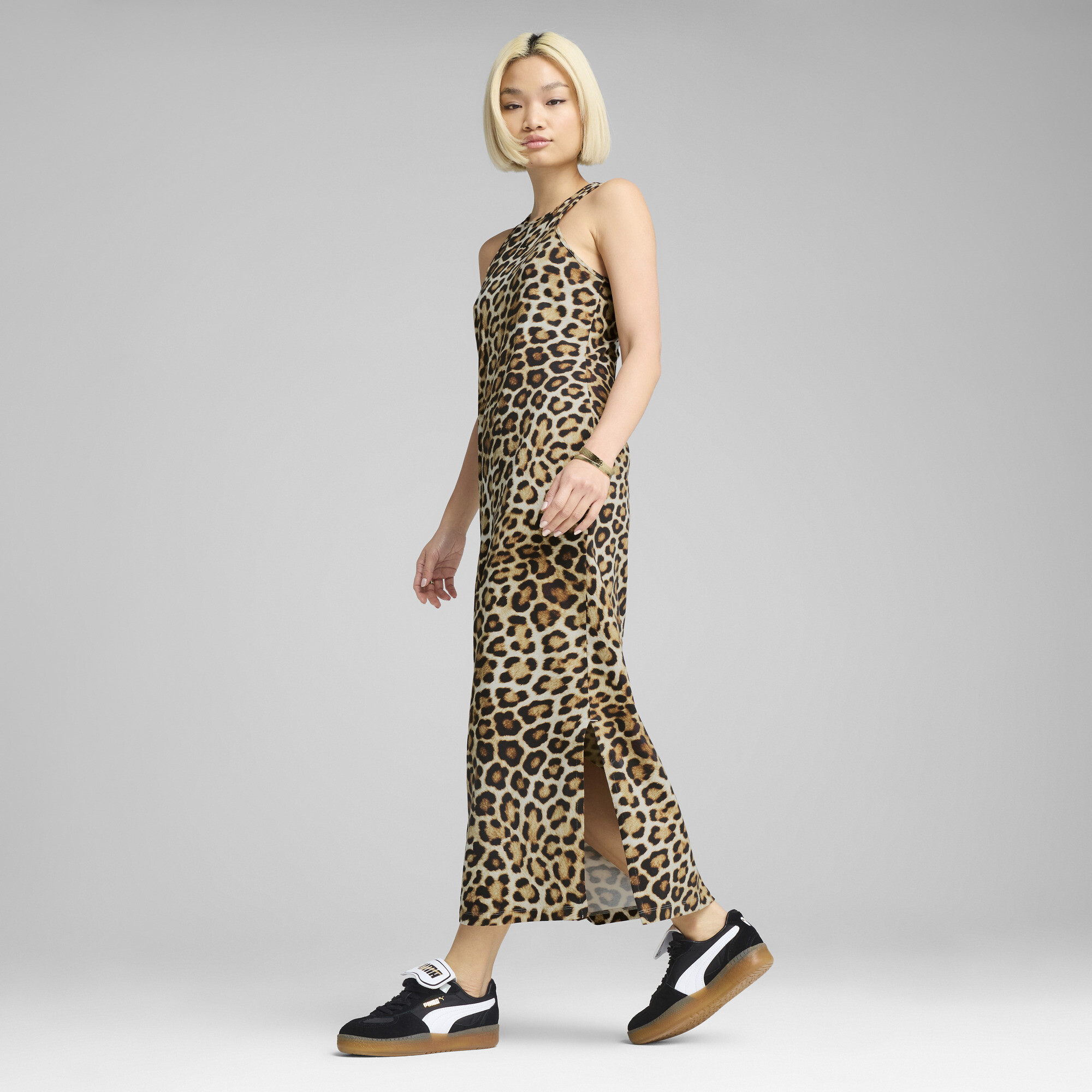 PUMA Leopard Luxe Womens Animal Print Slim Dress in White Size L 40$