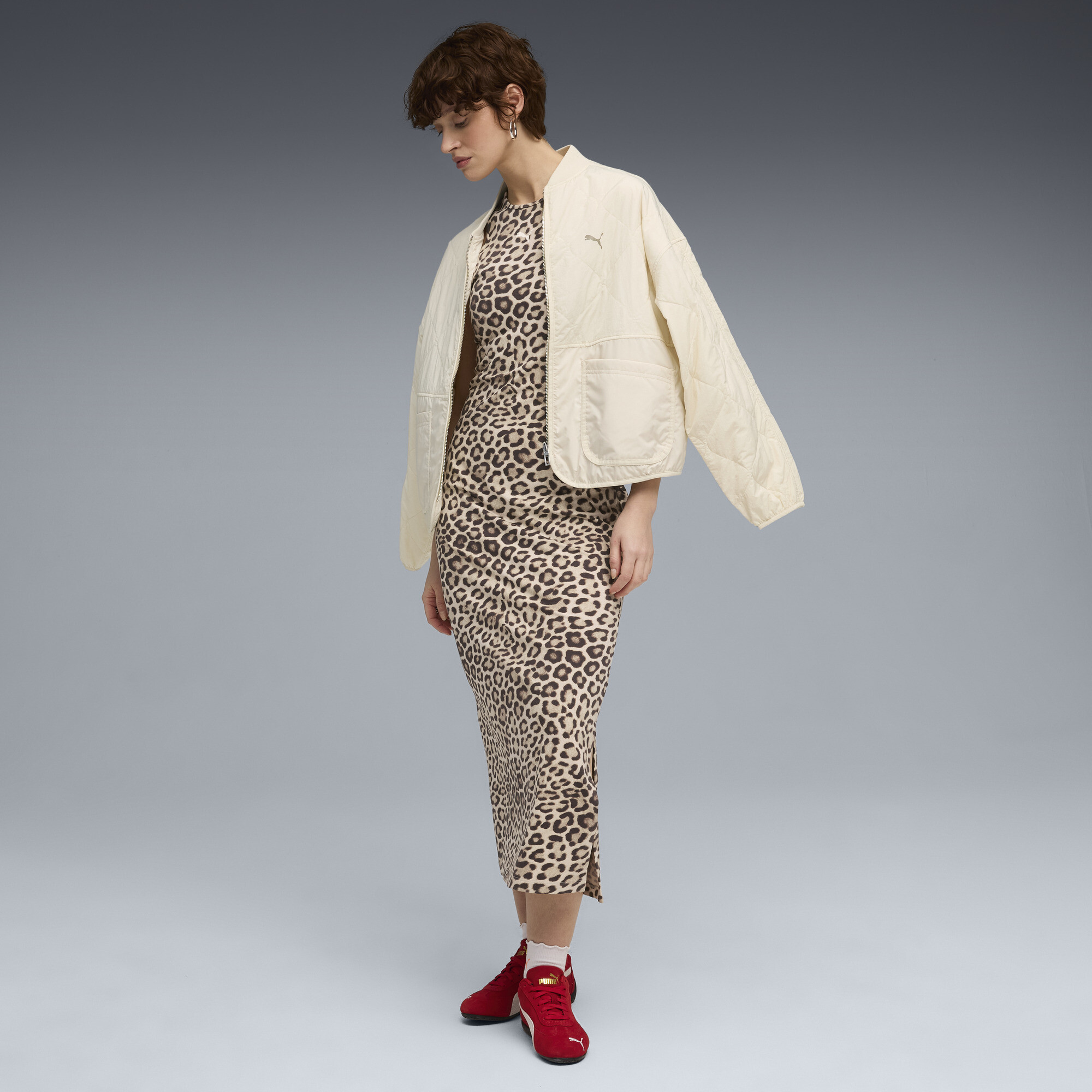 PUMA LEO LUXE slimfit all-over print jurk voor Dames, Maat XS thumbnail 4