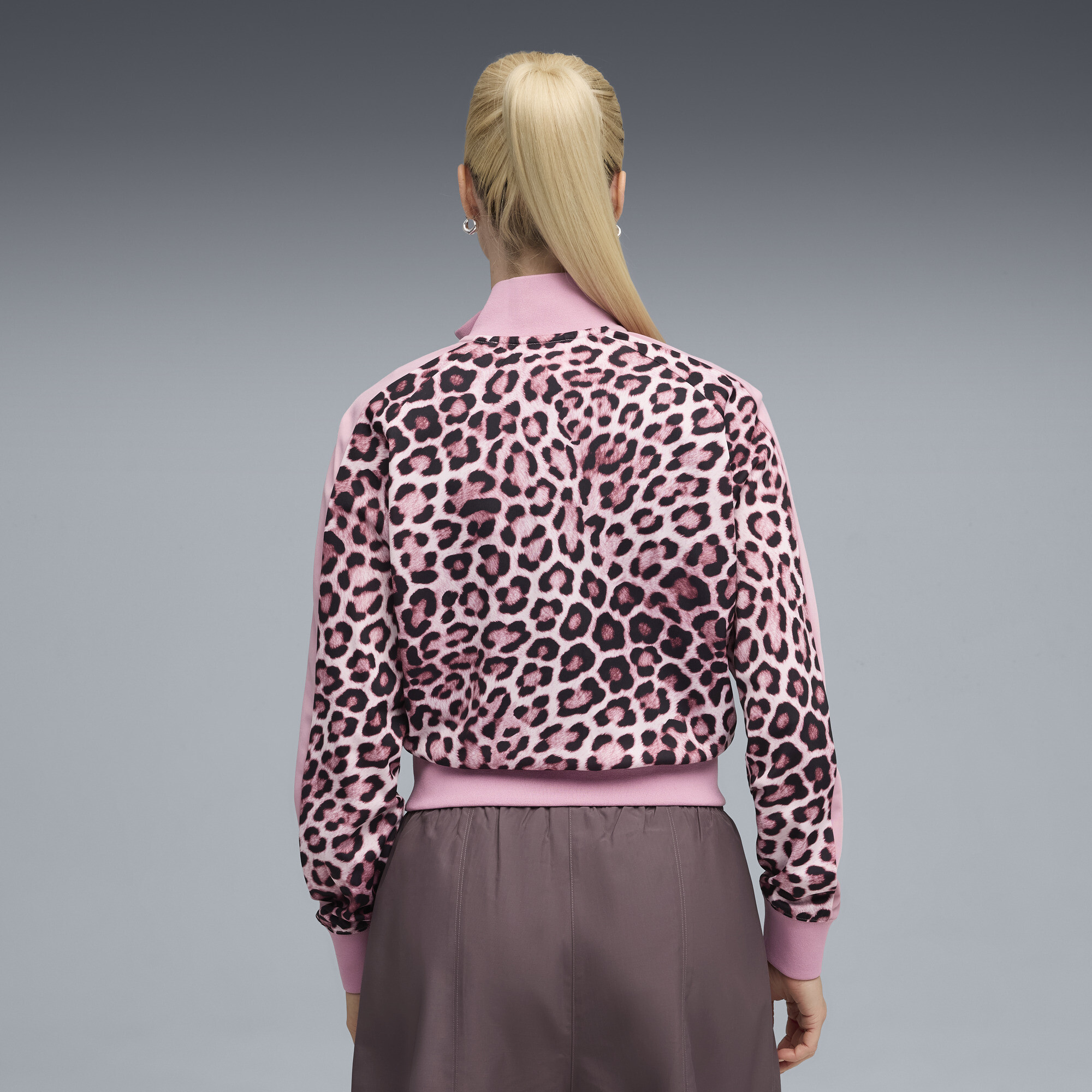 PUMA T7 LEO LUXE all-over print kort trainingsjack voor Dames, Roze, Maat L thumbnail 5