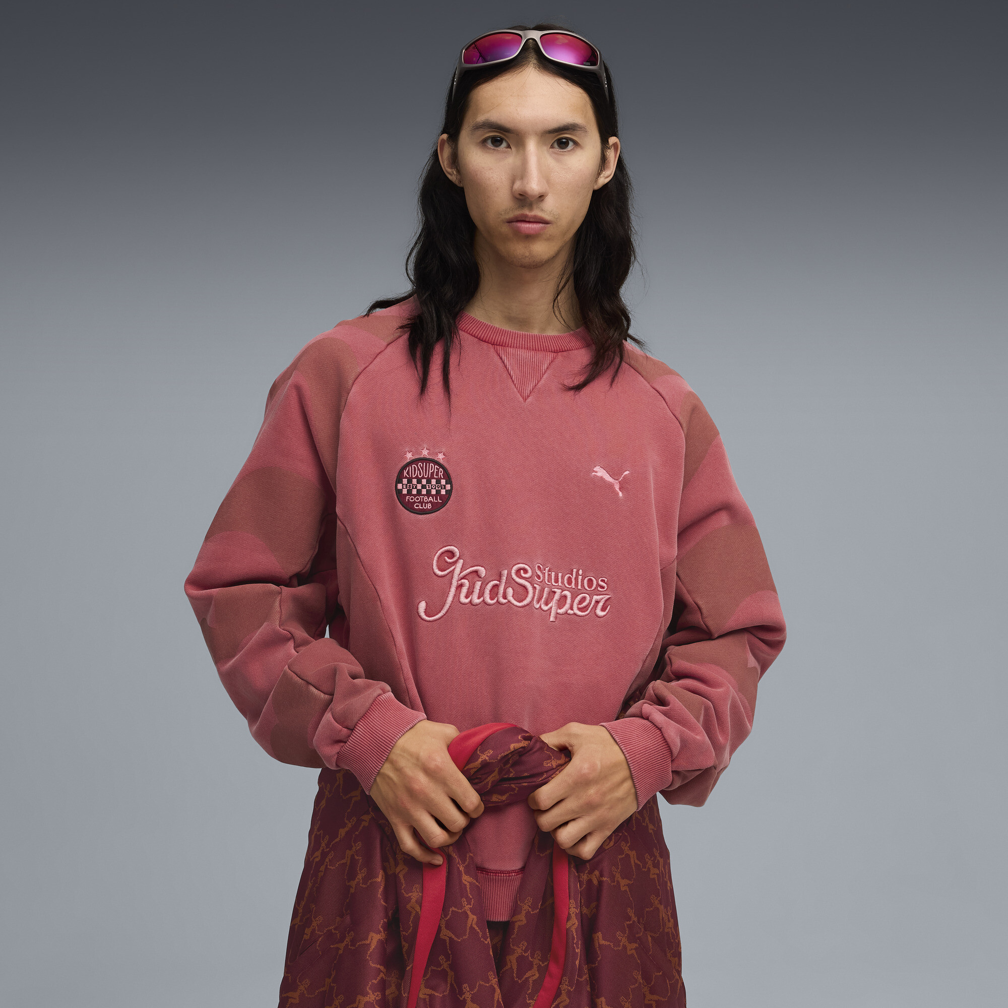 Puma X Kidsuper Mcfc Embroidered Cotton Graphic Sweatshirt In Red