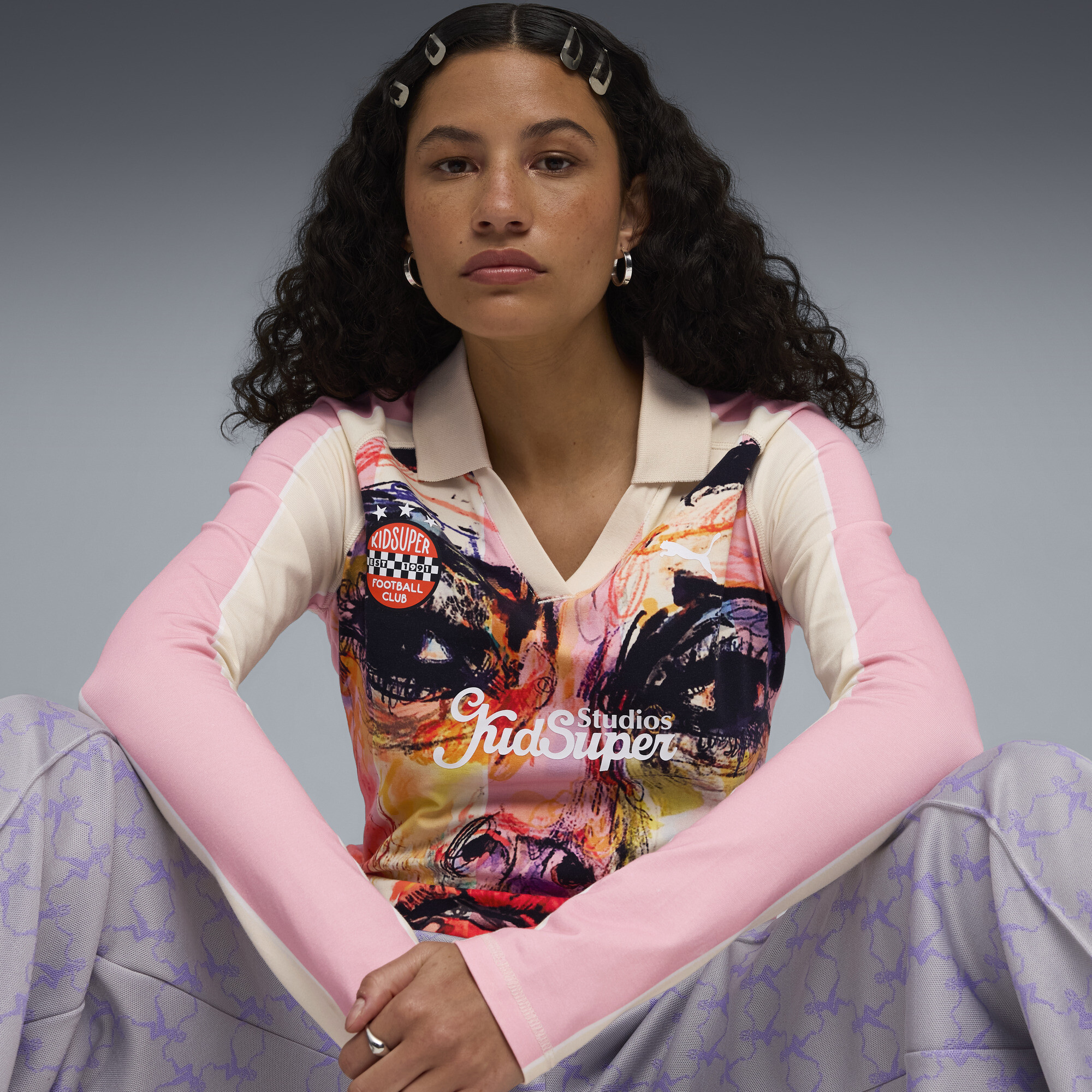 PUMA x KIDSUPER shirt met lange mouwen voor Dames, Roze, Maat S thumbnail 4