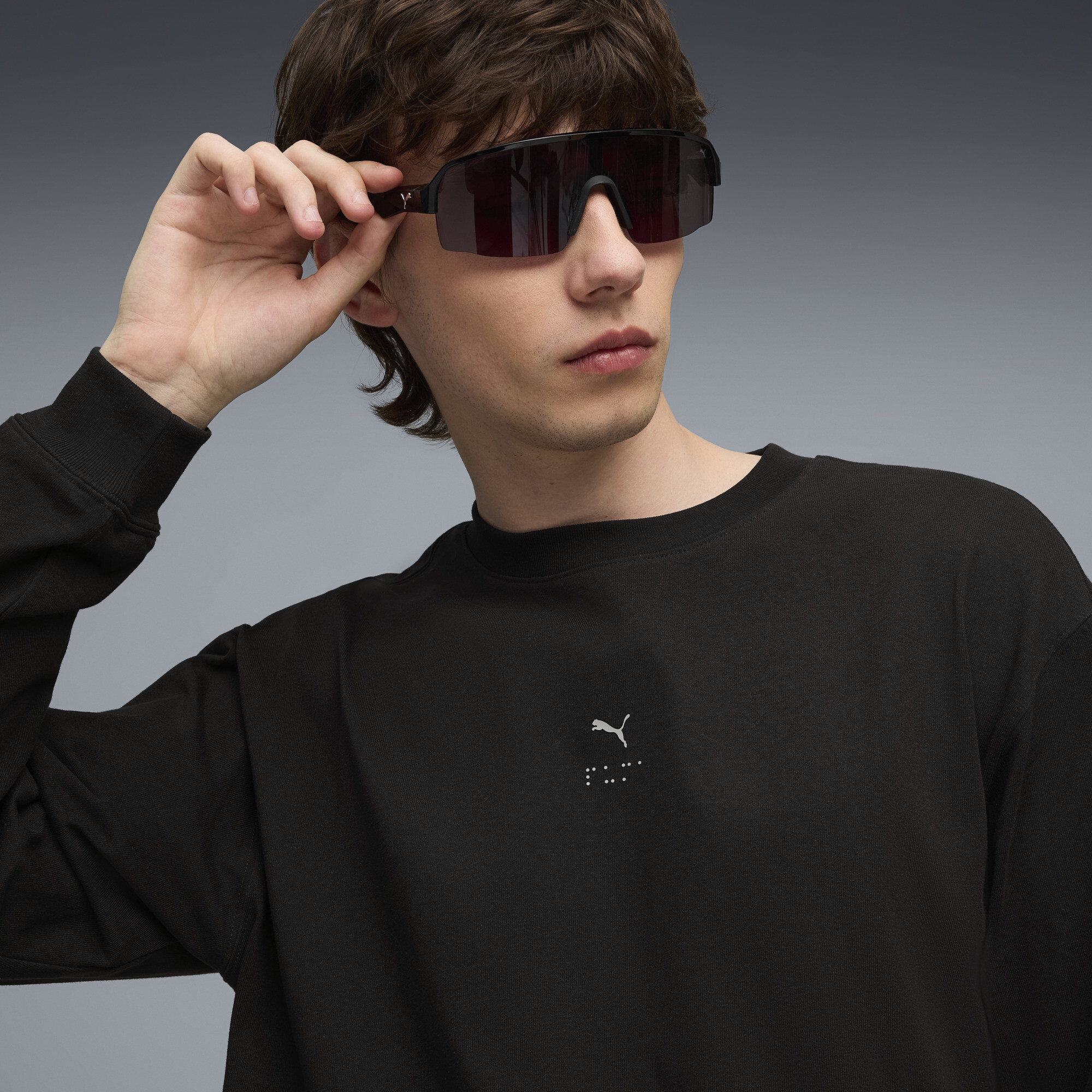 PUMA GRAPHIC Braille top met lange mouwen voor Heren, Zwart, Maat M thumbnail 7