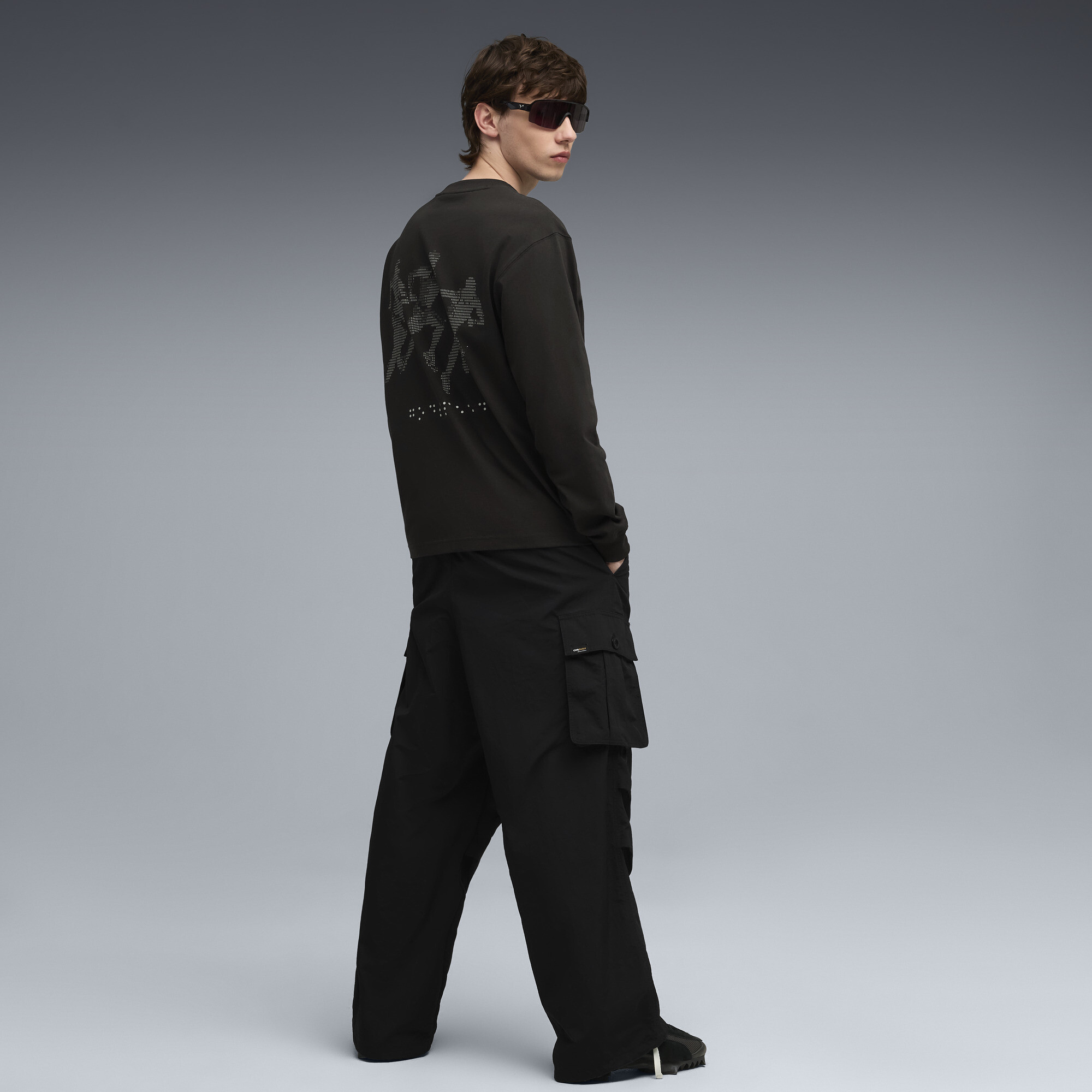 PUMA GRAPHIC Braille top met lange mouwen voor Heren, Zwart, Maat M thumbnail 6