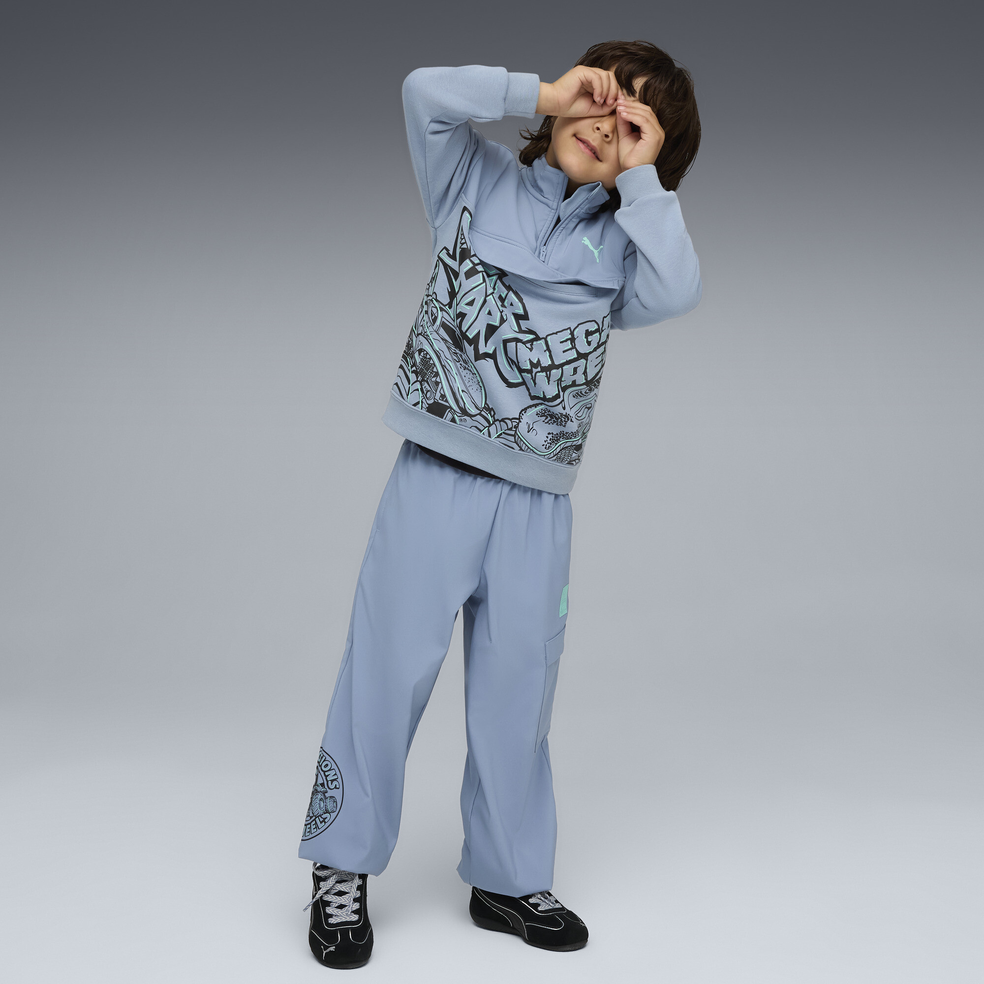 PUMA x HOT WHEELSâ¢ MONSTER TRUCKS top met ronde hals en halve rits voor Heren, Blauw, Maat 6-7Y thumbnail 4