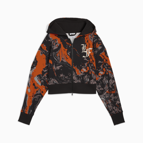 LAFRANCÉ HEEM Crop Zip Hoodie Women, Orange Glo-AOP, large-ZAF