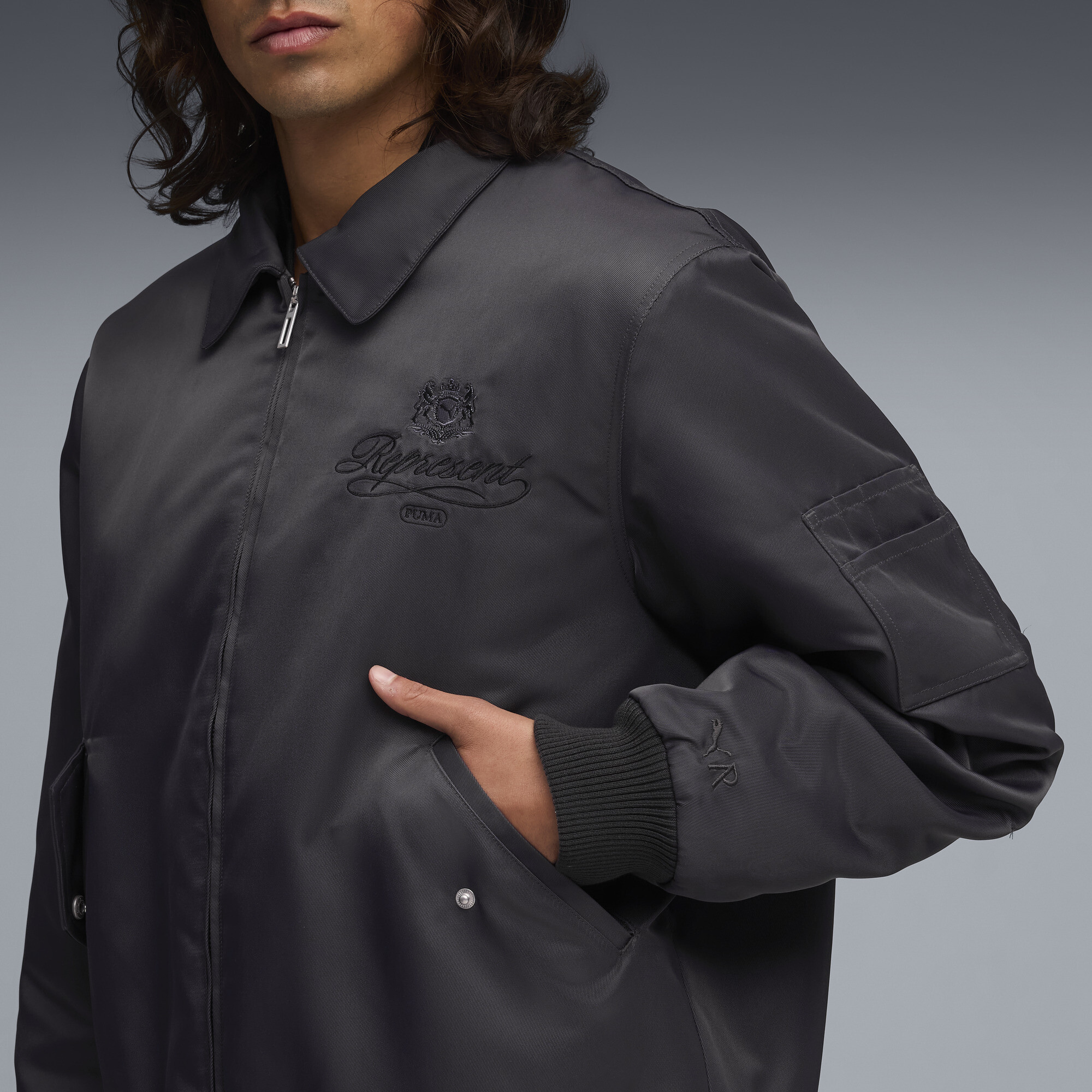 PUMA x REPRESENT bomberjack voor Heren, Grijs, Maat M thumbnail 4