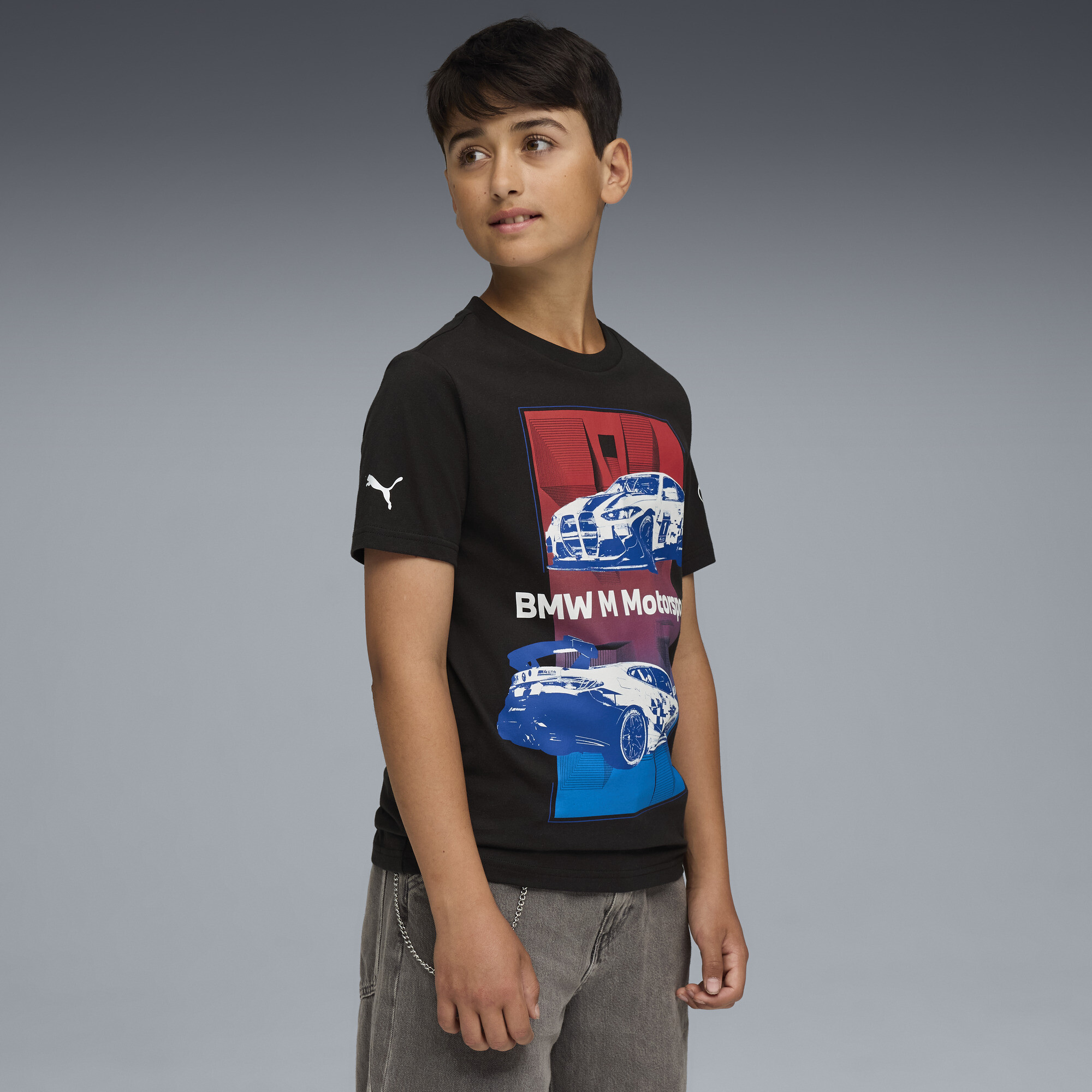 PUMA BMW M Motorsport Kids Block T-shirt, Zwart, Maat 13-14Y thumbnail 4