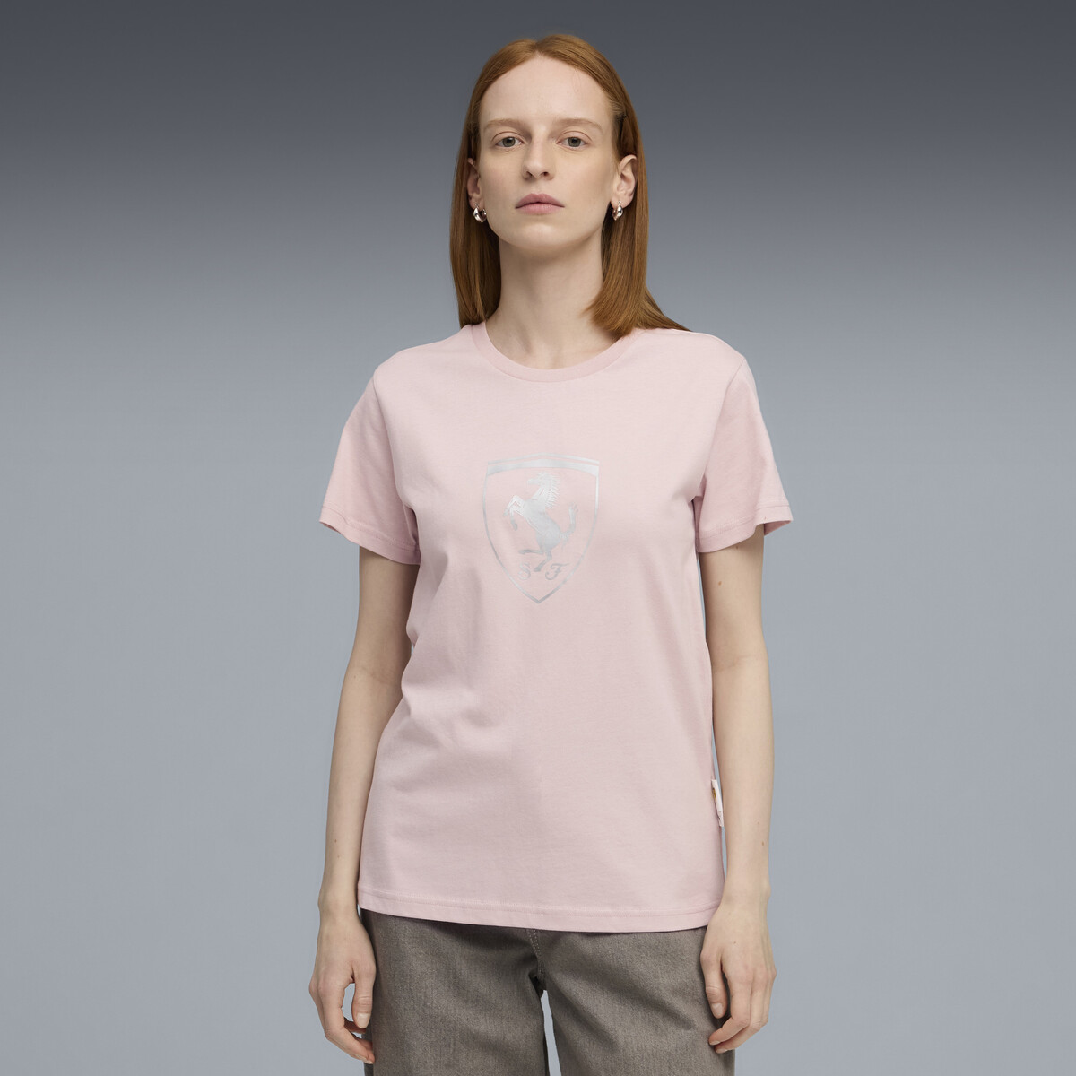 Scuderia Ferrari Sportswear Tonal Shield T-Shirt Women in Mauve Mist by PUMA, Large