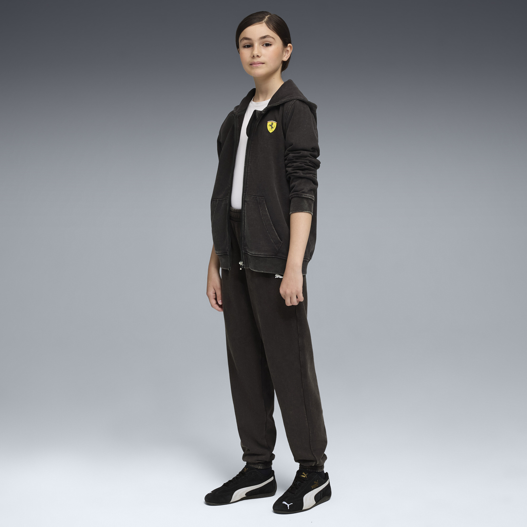 PUMA Scuderia Ferrari Sportwear trainingsjack met capuchon, Zwart, Maat 9-10Y thumbnail 4