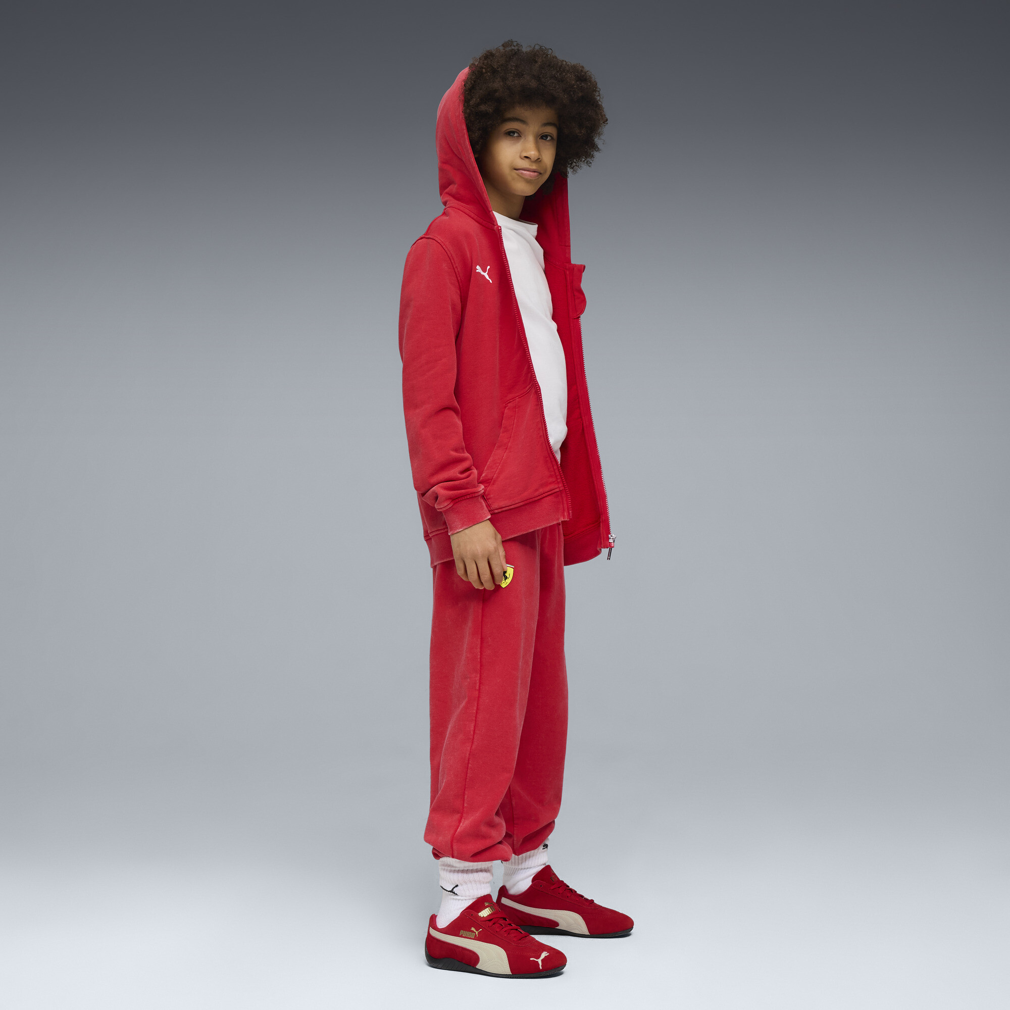 PUMA Scuderia Ferrari Sportwear trainingsjack met capuchon, Rood, Maat 5-6Y thumbnail 4