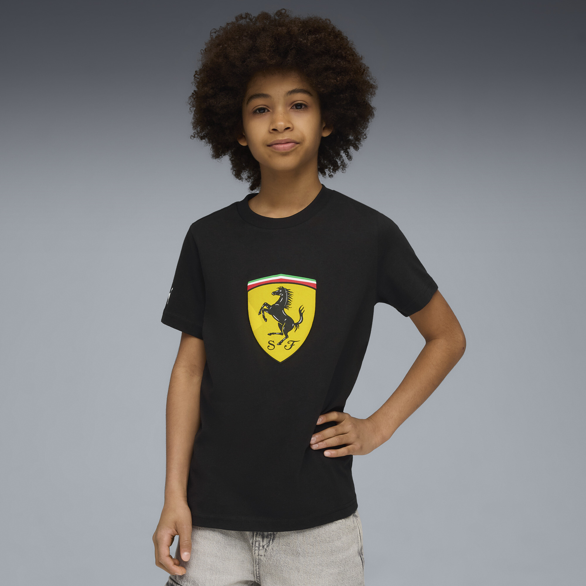 PUMA Scuderia Ferrari Sportswear ColouRood Big Shield T-shirt, Zwart, Maat 5-6Y thumbnail 4