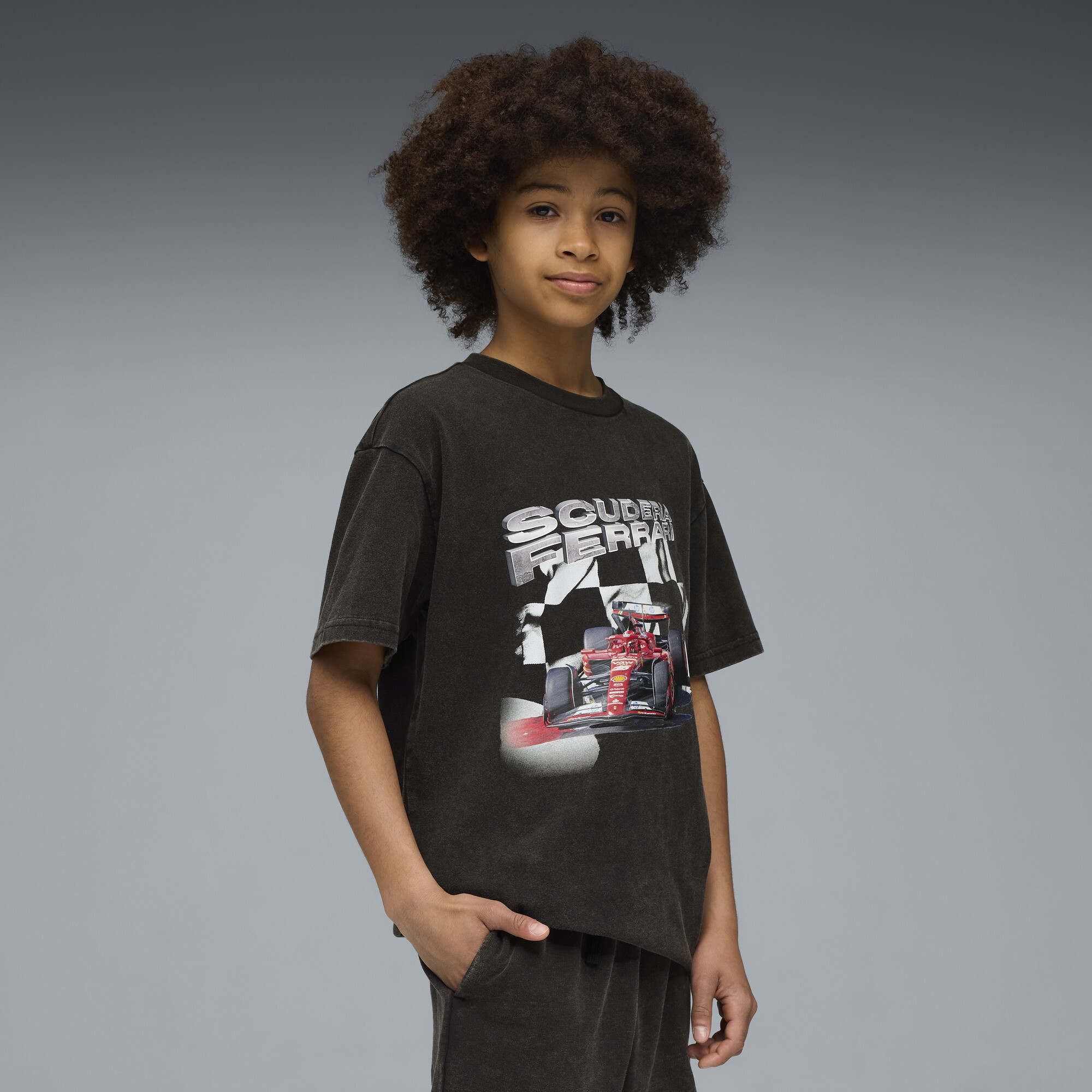 PUMA Scuderia Ferrari Sportswear T-shirt met autoprint, Zwart, Maat 7-8Y thumbnail 4
