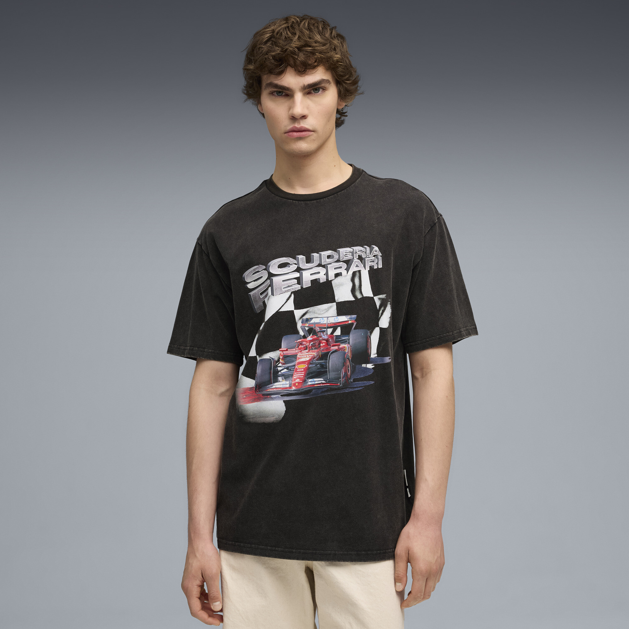 Puma Scuderia Ferrari Sportswear Cotton Graphic T-shirt In Black