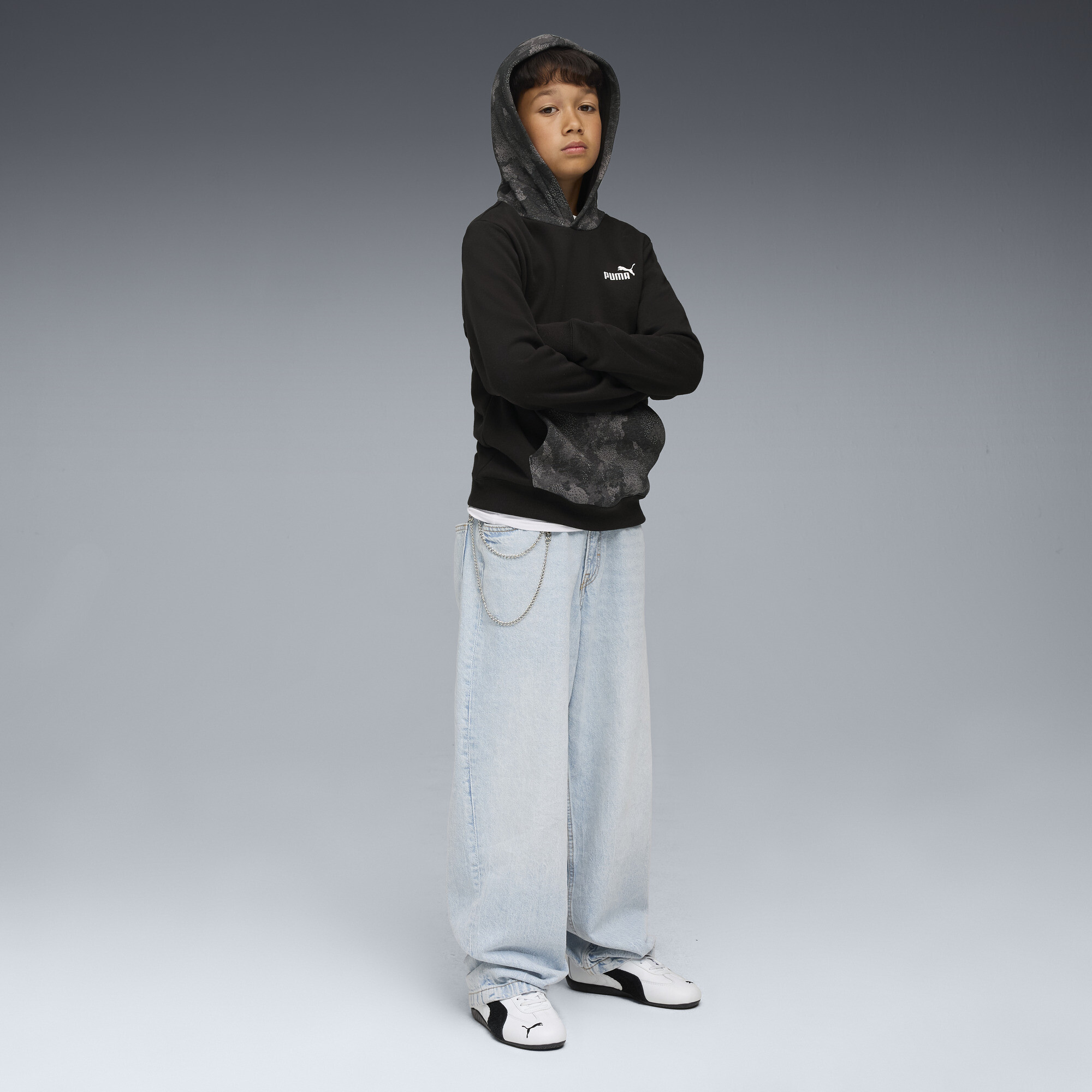 PUMA Essentials camouflagehoodie voor Heren, Zwart, Maat 5-6Y thumbnail 2